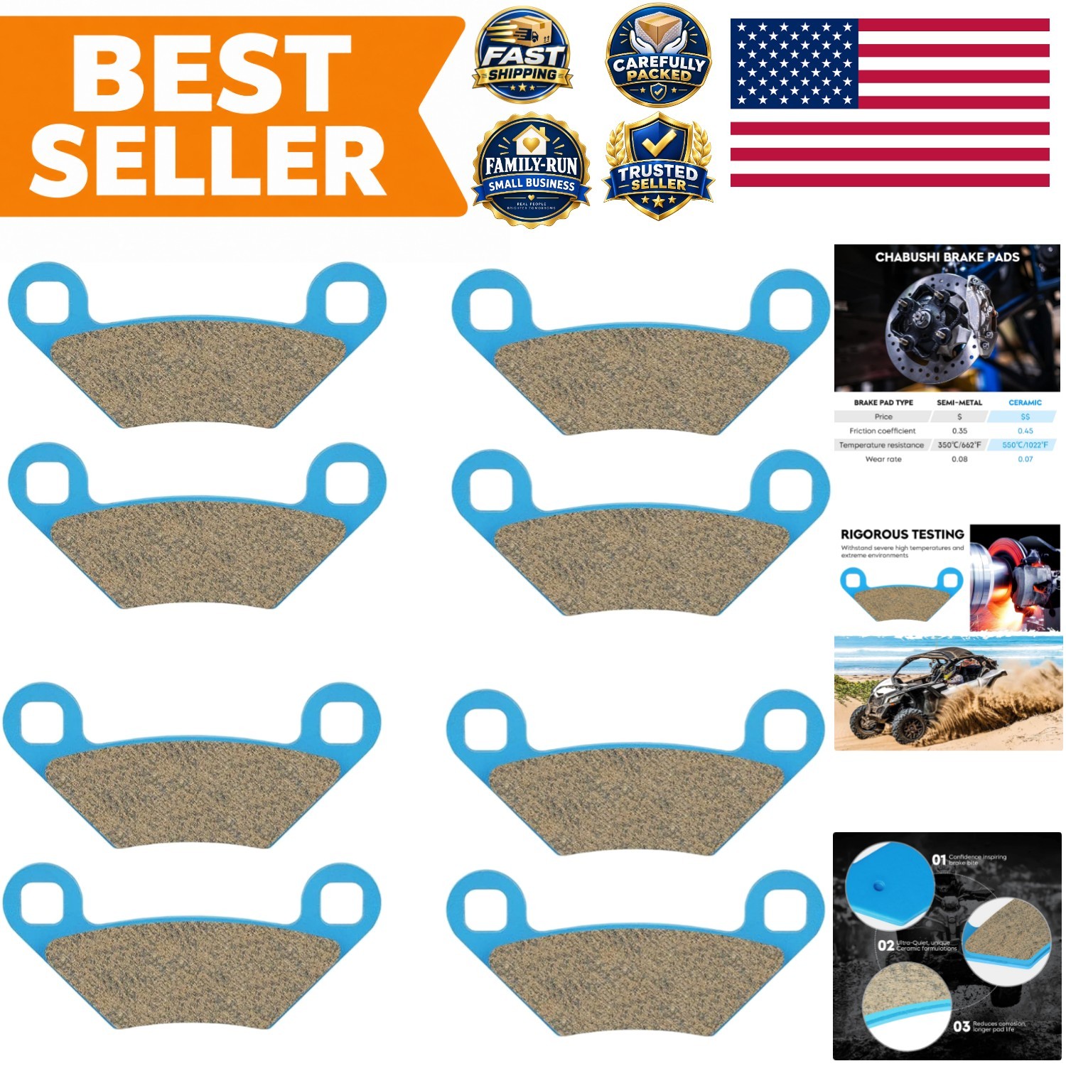 Durable Ceramic Brake Pads for Polaris Sportsman 500 570 400/800 - Easy Install