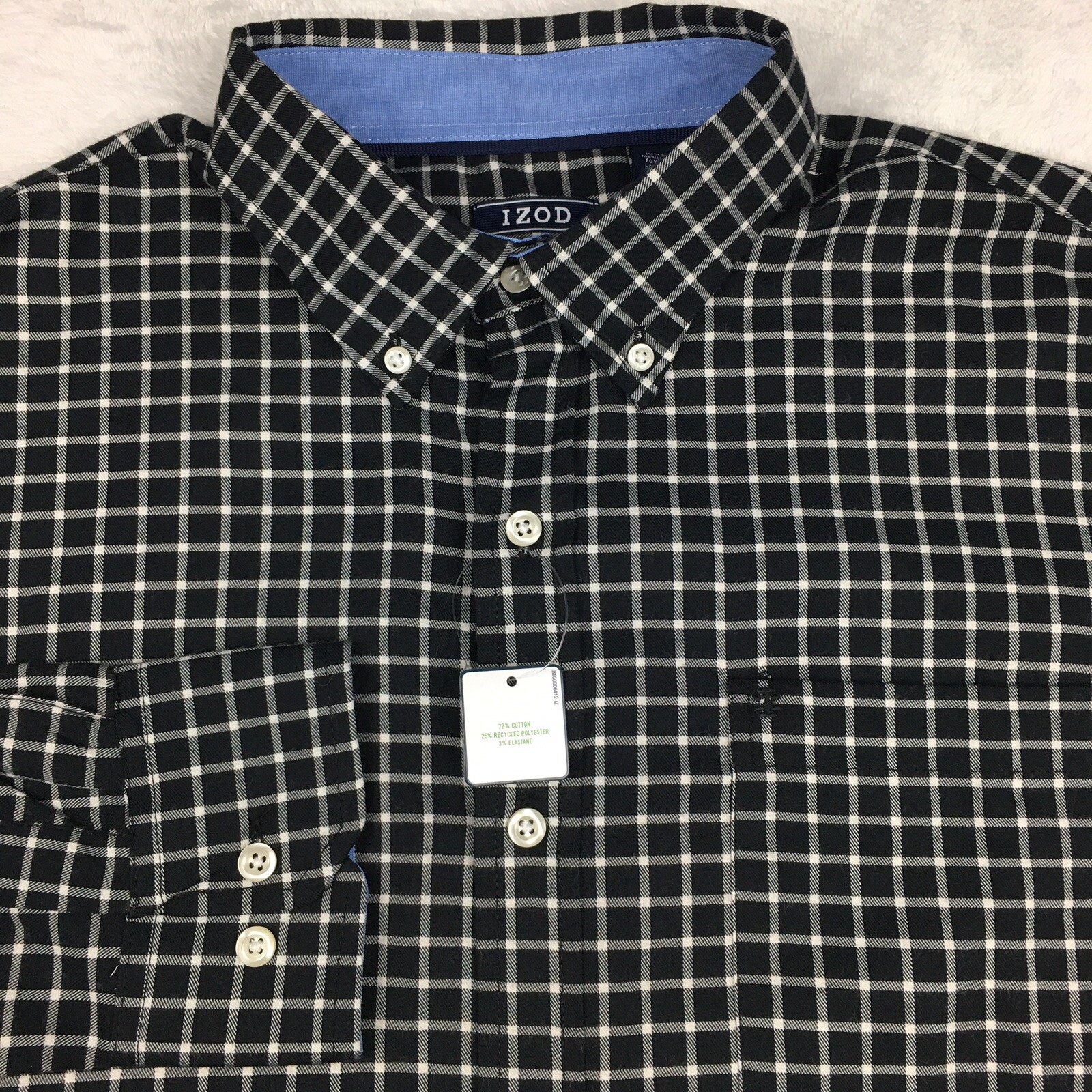 IZOD Shirt Mens Large Black/White Checks Soft Touch Long Sleeves NEW
