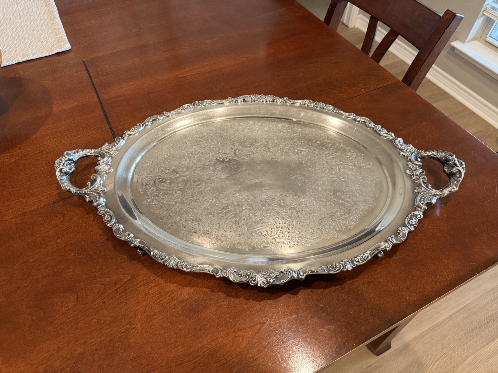 Gorgeous Vintage Baroque by Wallace Silverplate Large Footed Serving Tray 294F