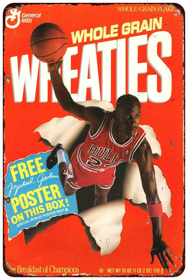 1989 MICHAEL JORDAN / WHEATIES BOX Vintage Look Reproduction metal sign