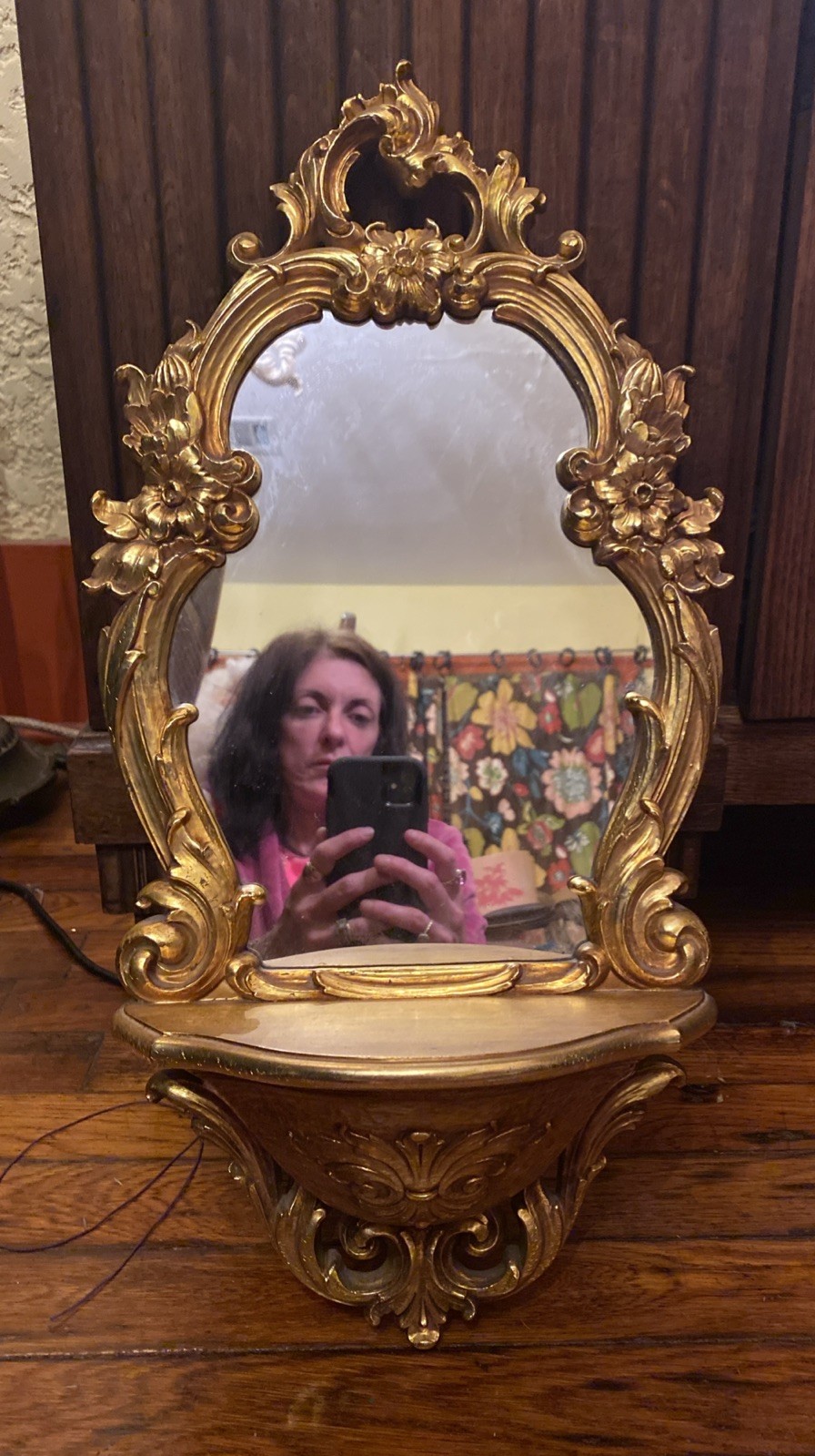Vtg Florentine Style Gold Floral Mirror Wall Shelf 1970 Syroco USA Synthetic