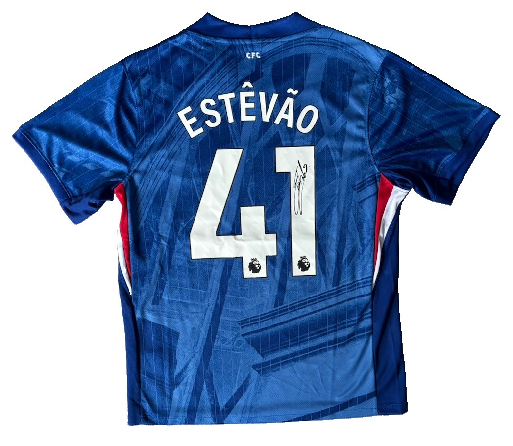 ESTEVAO Willian Hand Signed FC Chelsea 2025/26 Home Football Shirt COA ESTEVAO Willian Hand Signed FC Chelsea 2025/26 Home Football Shirt COA