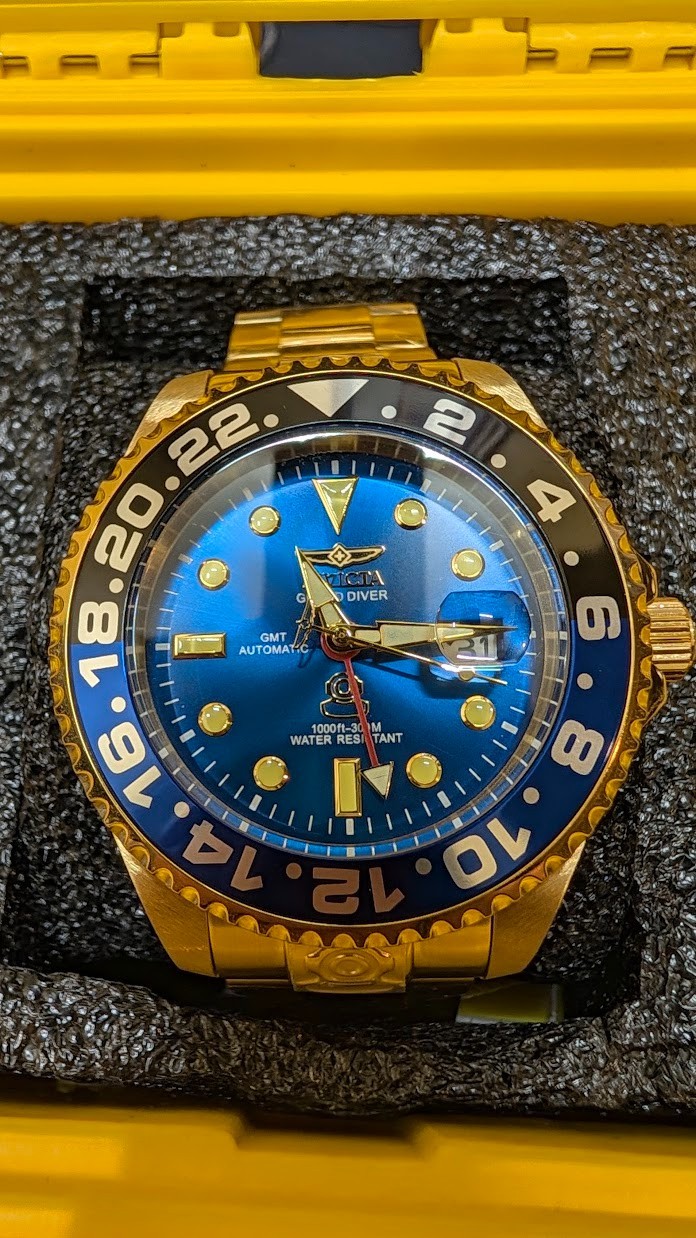 Invicta Grand Diver NH34 GMT Automatic Watch - 47mm. Gold Batman (45671) BNIB
