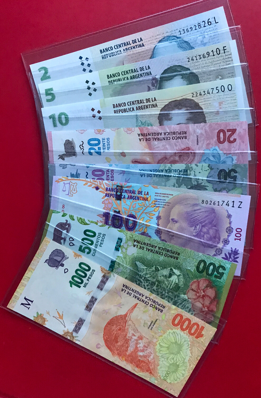Argentina 8 PCS MIX Set ( 2 5 10 20 50 100 500 1000 Pesos ) 2012-2020 UNC
