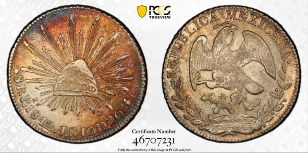 1842 Pi JS Mexico 8 Reales PCGS AU 58 TONED 1842 Pi JS Mexico 8 Reales PCGS AU 58 TONED