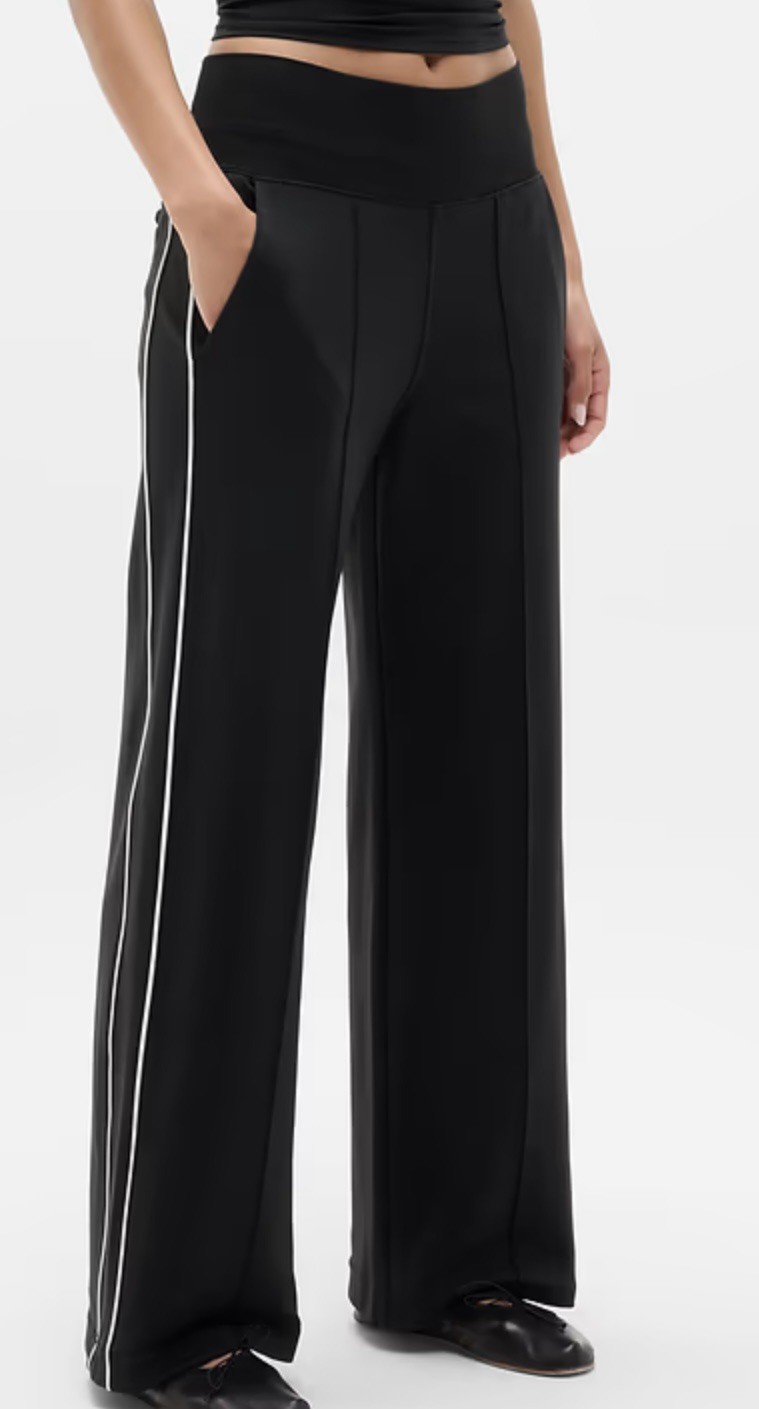 Athleta Venice High Rise Track Stripe Wide Leg Pant in Black ~ Small Petite