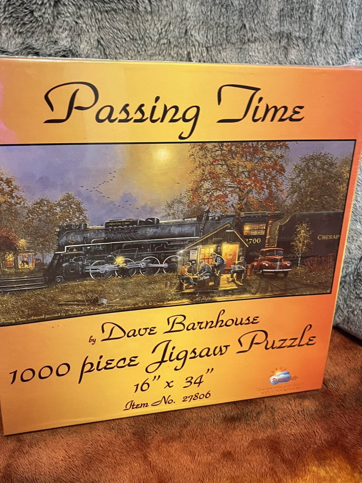 Vintage SEALED SunsOut Puzzle 1000 piece Passing Time Trains by Dave Barnhouse