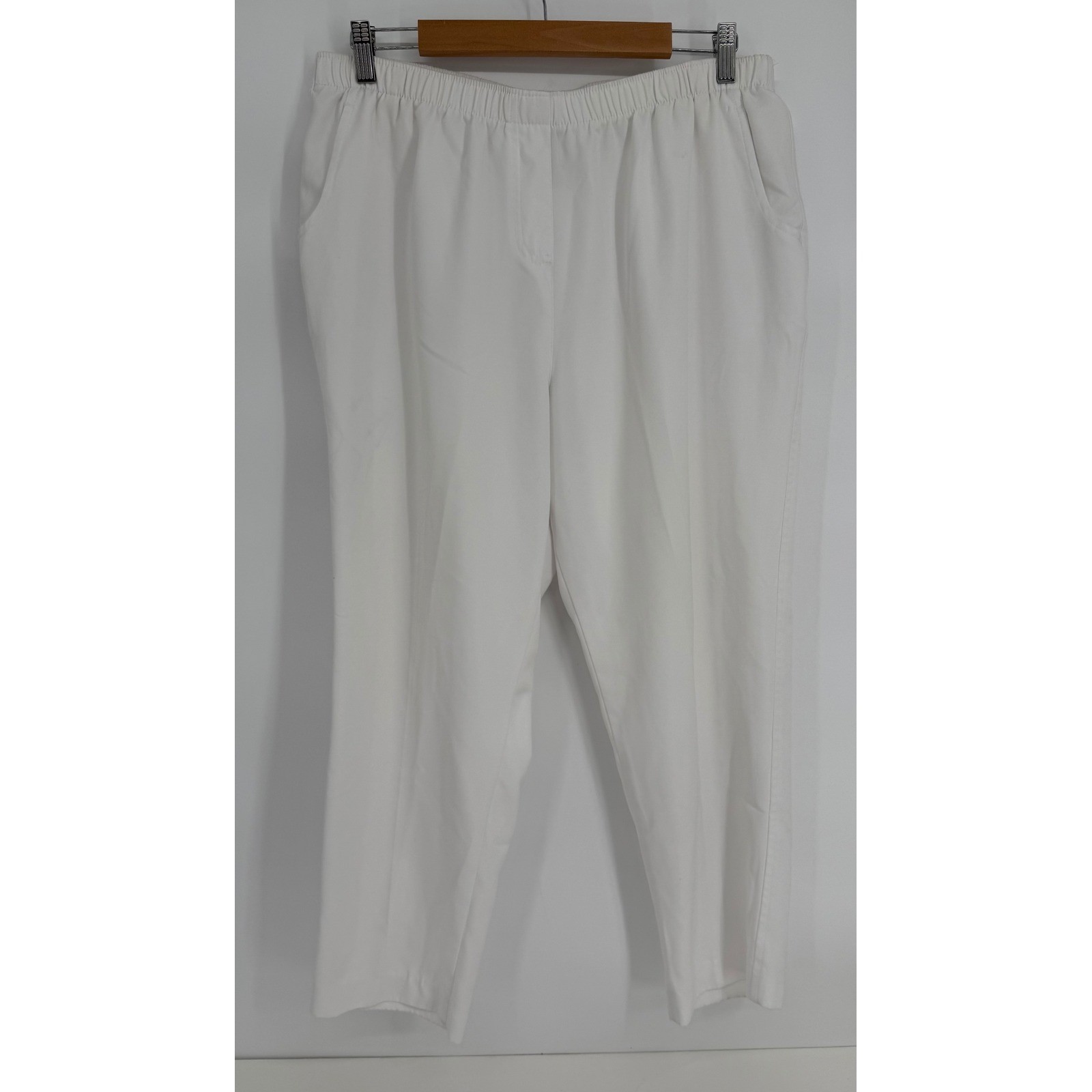 Alia Petite Womens Sz 16P White Elastic Waist Pull On Straight Leg Trousers