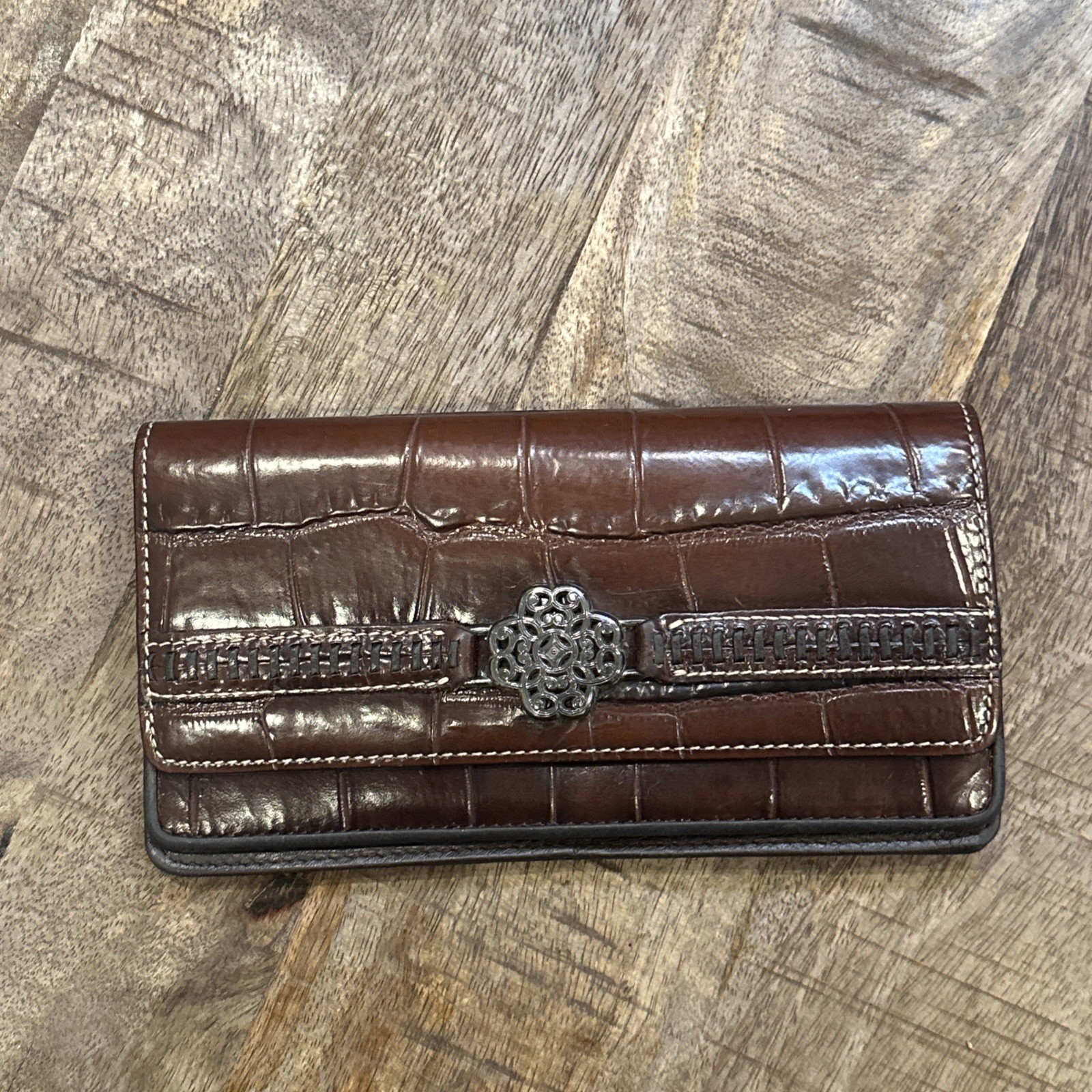 Brighton Croc Embossed Leather Wallet Brown