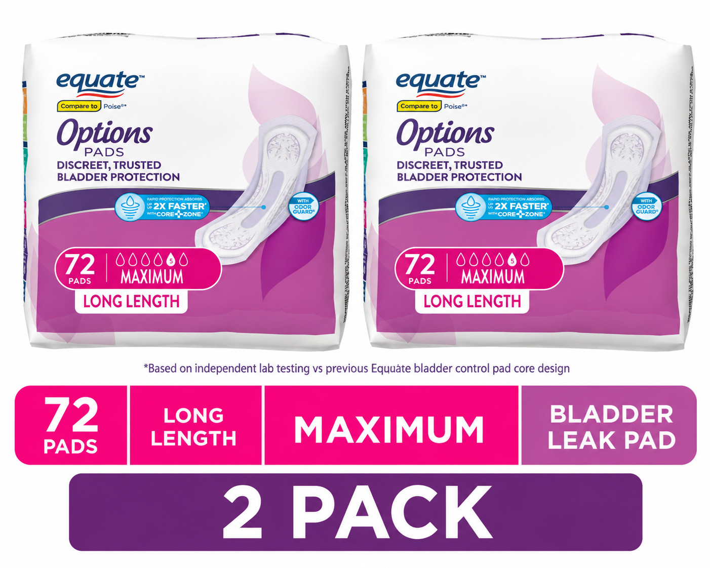 2x Women\'s Incontinence Pads, Maximum Absorbency, Long Length, Size 5, 72 Ct 2x Women\'s Incontinence Pads, Maximum Absorbency, Long Length, Size 5, 72 Ct