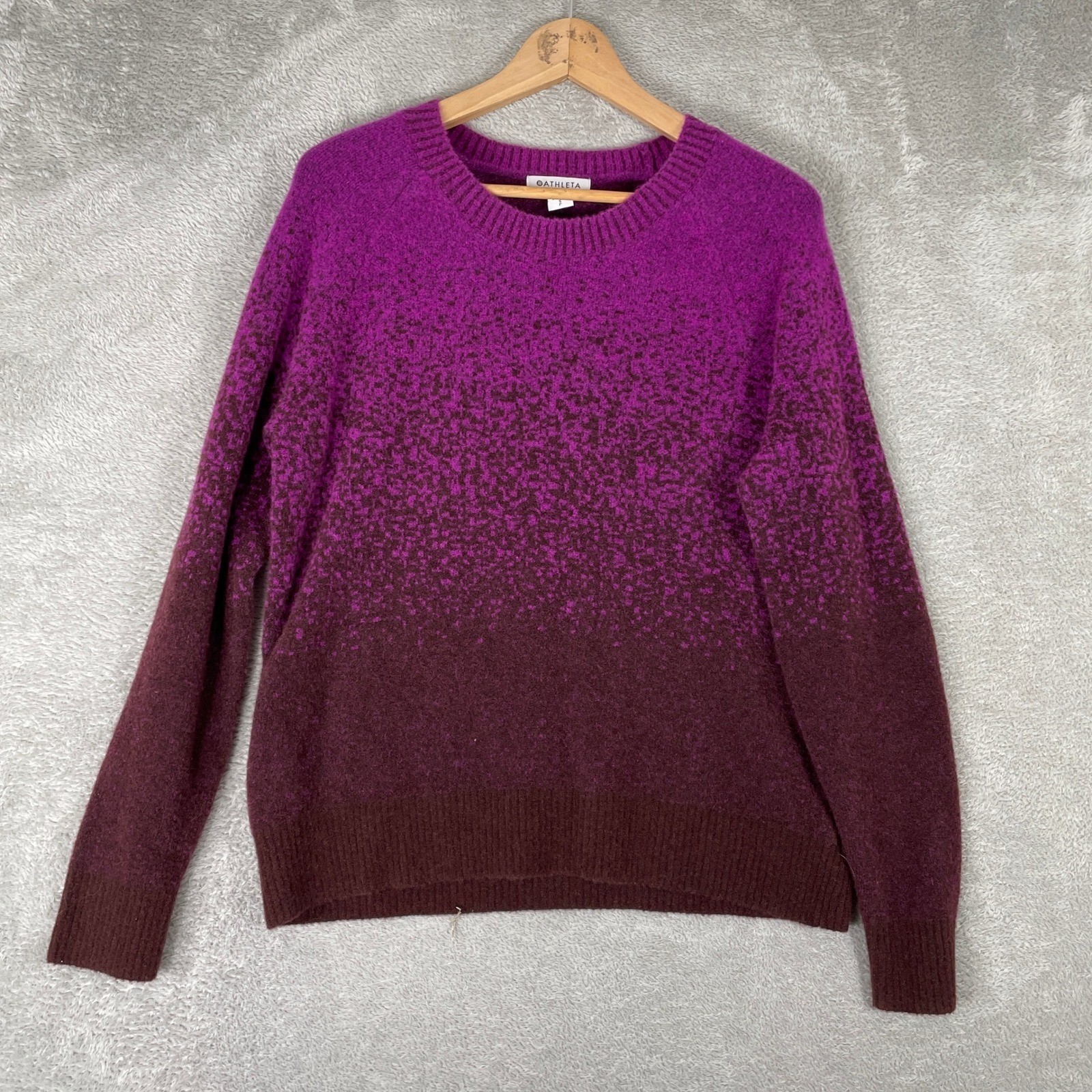 Athleta Jacquard Crew Sweater Womens Small Purple Ombre Merino Wool Blend Knit