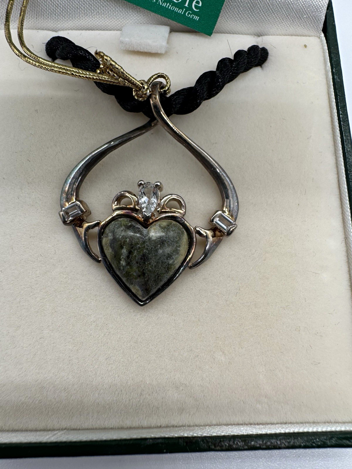Irish Connemara Marble Claddagh Silver Pendant Necklace Heart Crown Gift Box Irish Connemara Marble Claddagh Silver Pendant Necklace Heart Crown Gift Box