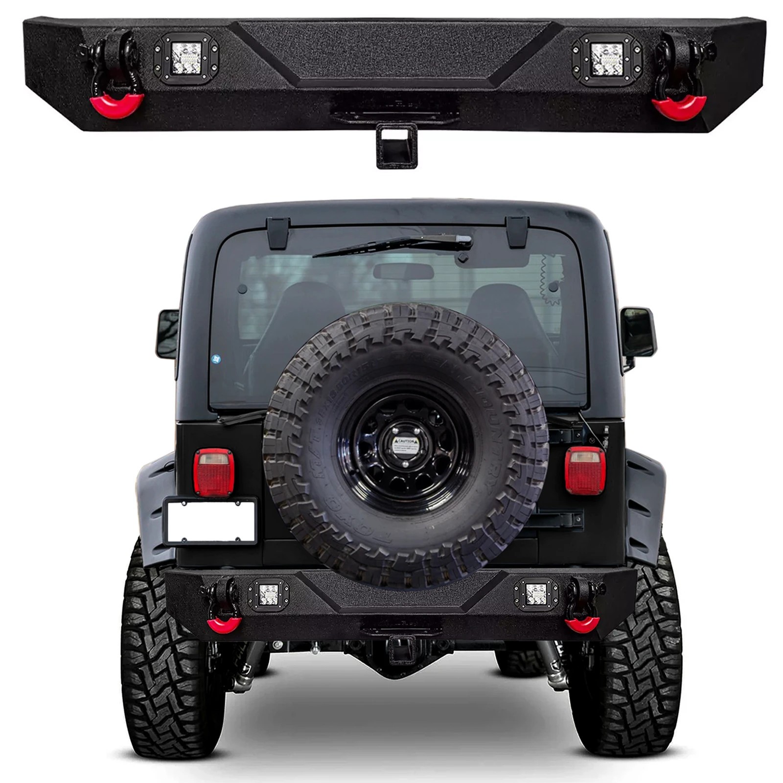 Vijay For 1987-2006 Jeep Wrangler TJ YJ New Rear Bumper with LED Lights D-Rings