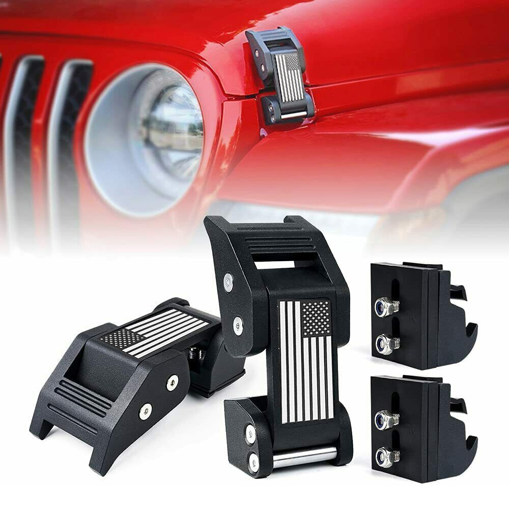 2pcs Black Aluminum Hood Lock Latch Catch Kit For Jeep Wrangler JK 2007-2018