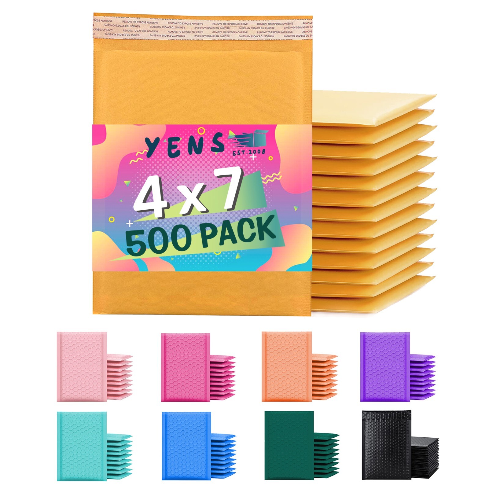 Yens® 500 #000 4x8 Kraft Bubble Padded Envelopes Mailers Inner 4 X 7 Yens® 500 #000 4x8 Kraft Bubble Padded Envelopes Mailers Inner 4 X 7