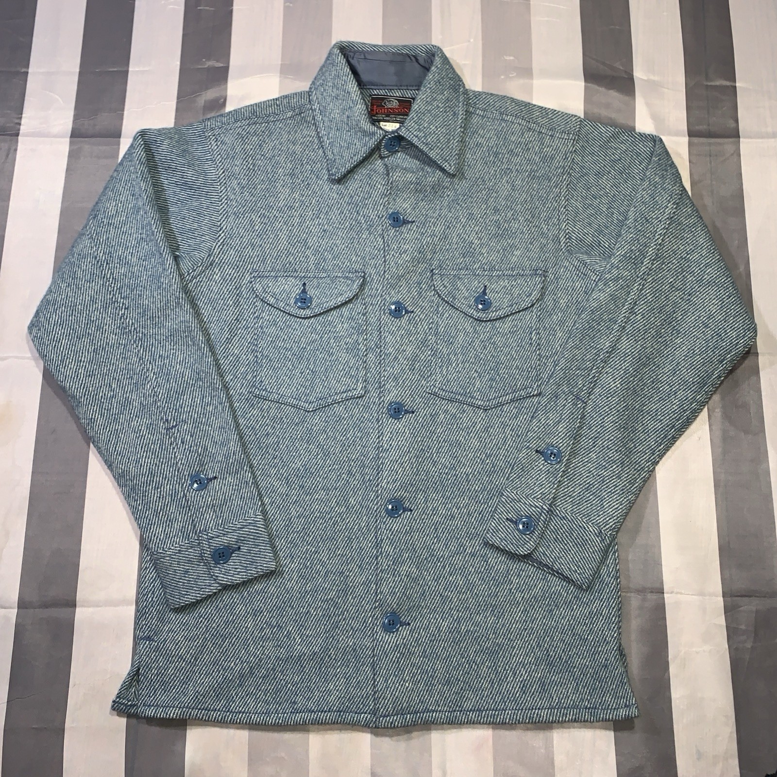 Vintage 60s 70s Johnson Woolen Mills Shirt Jacket Wool Tweed Baby Blue Rare Vintage 60s 70s Johnson Woolen Mills Shirt Jacket Wool Tweed Baby Blue Rare