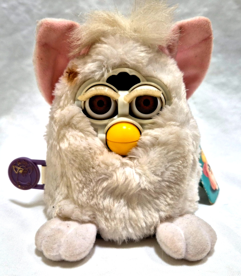Vintage 1999 Furby Babies White Pink Ears Tiger Electronics Mo-70-940 WORKS/Tags