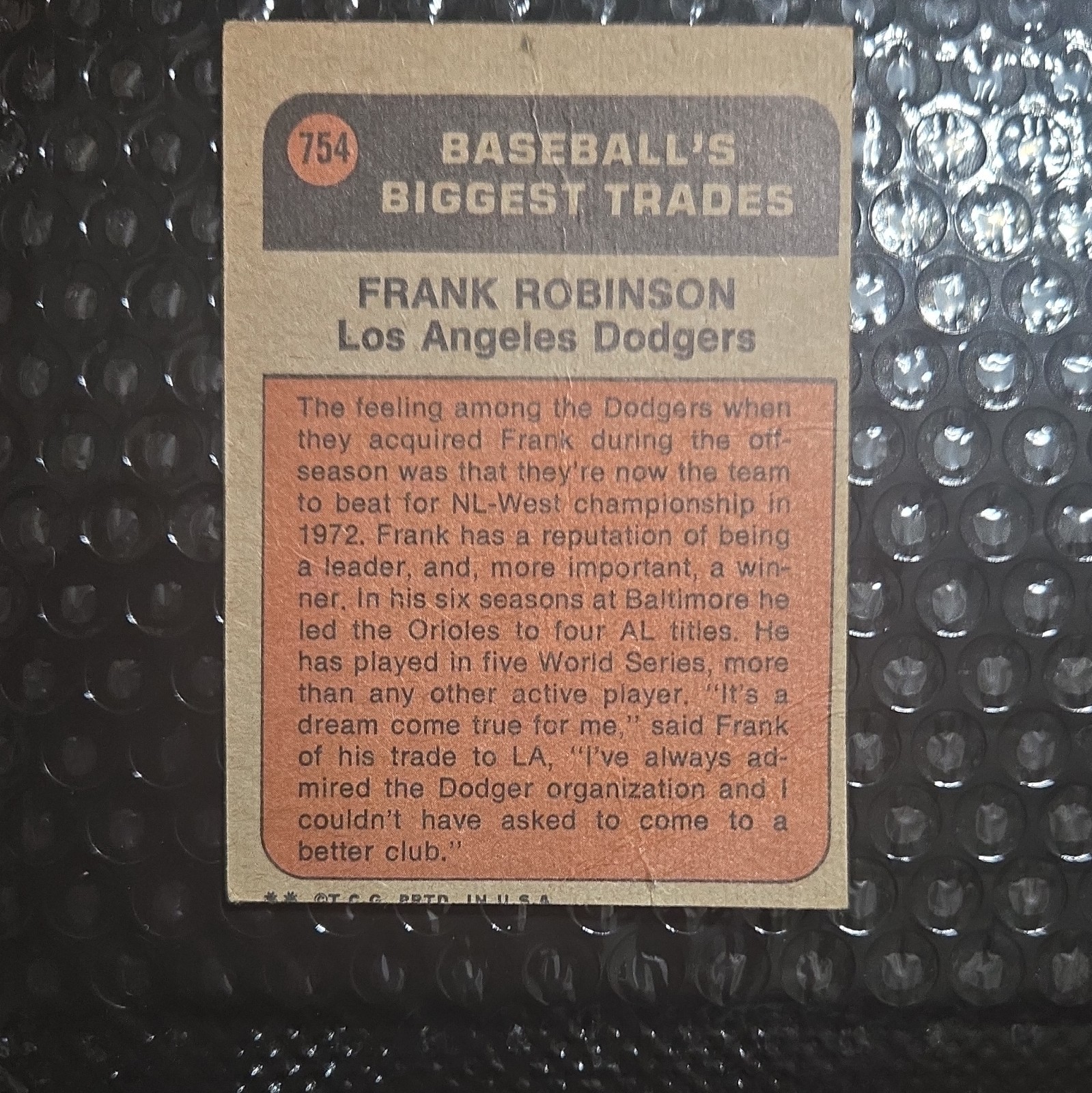 1972 Baseball's Biggest Trades Frank Robinson #754 Los Angeles Dodgers 1972 Baseball's Biggest Trades Frank Robinson #754 Los Angeles Dodgers