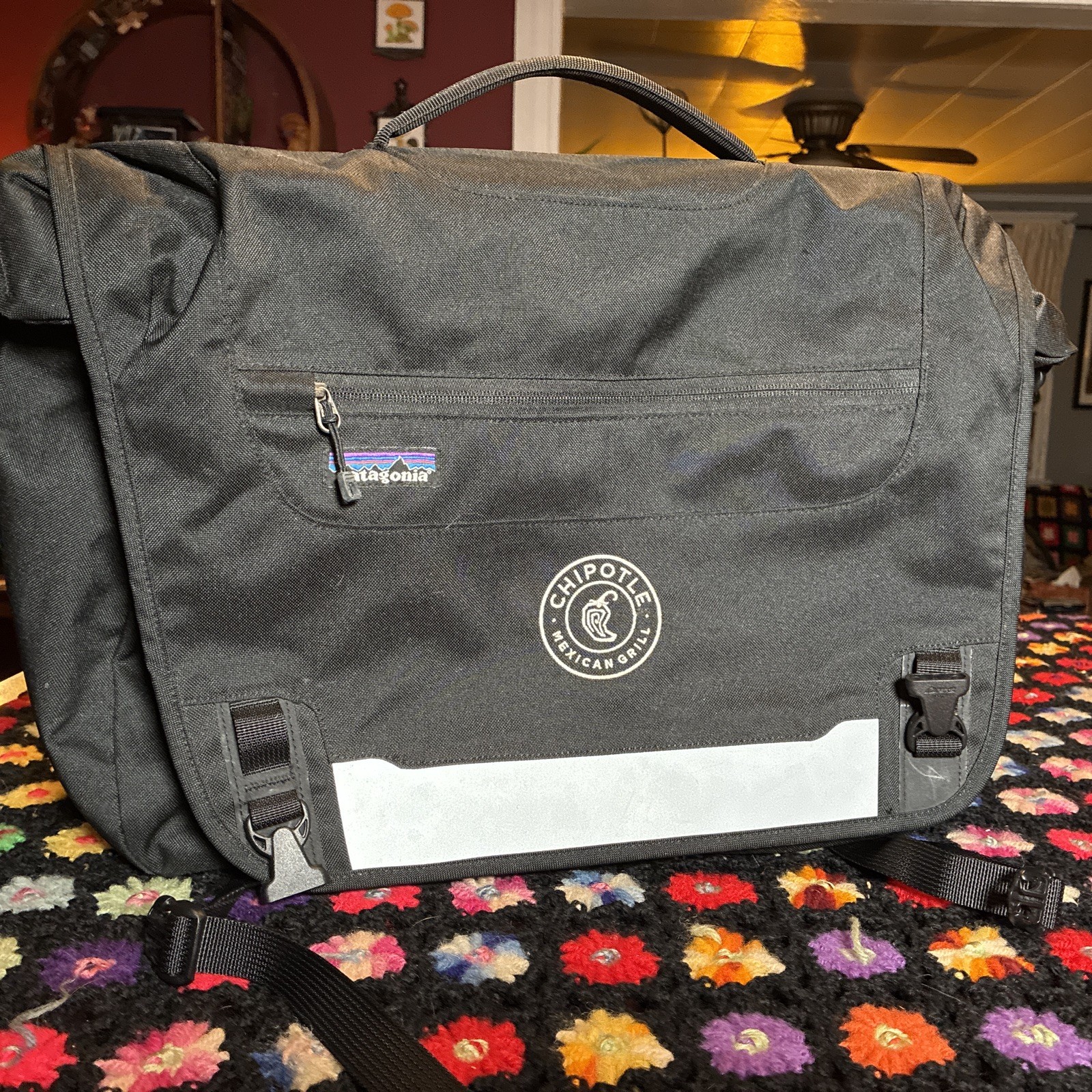 Patagonia Half Mass Messenger Bag Black Laptop Shoulder Chipotle Mexican Grill