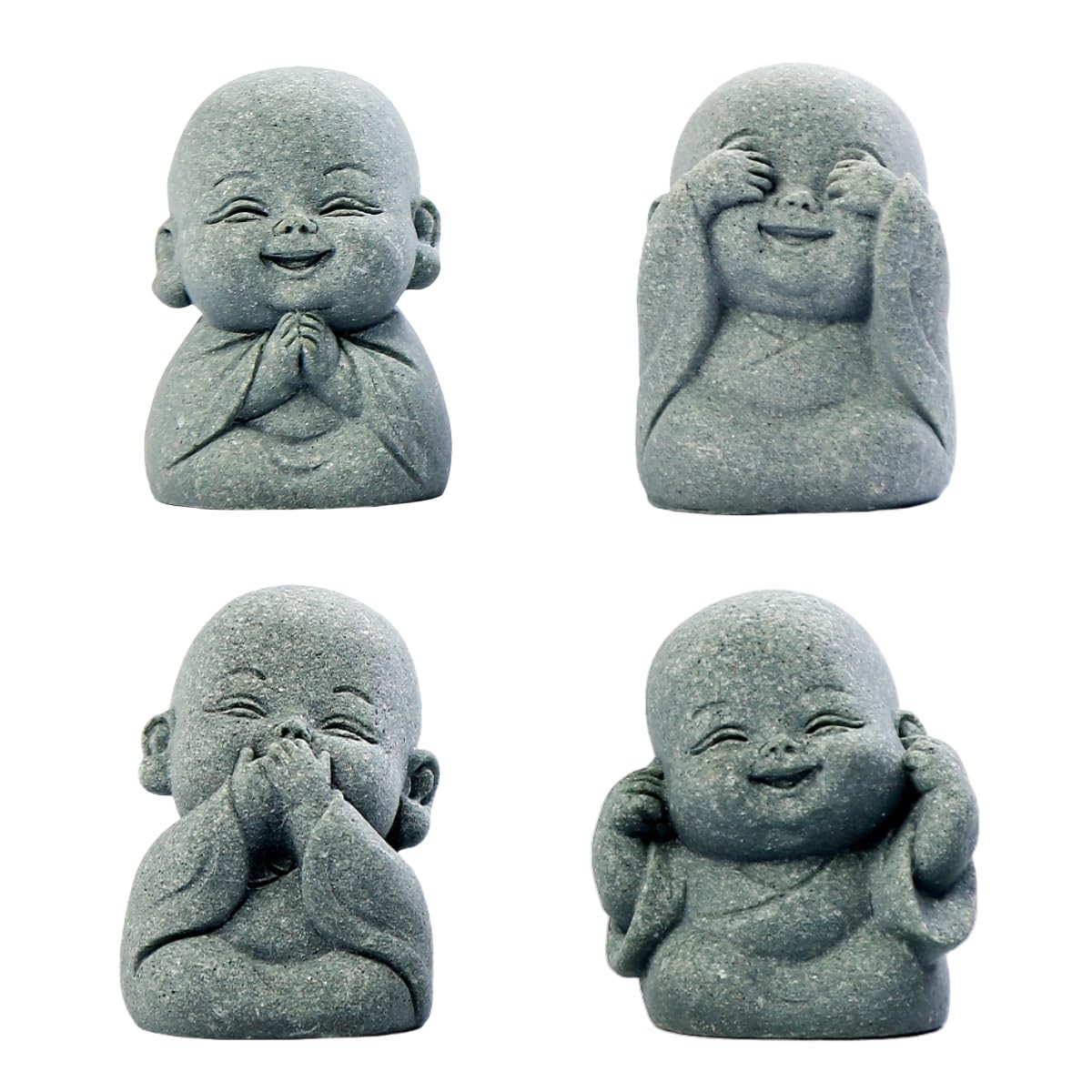 4-in-1 Laughing Buddha Statue Decor Set Small Zen Monk Sandstone Cyan 4-in-1 Laughing Buddha Statue Decor Set Small Zen Monk Sandstone Cyan