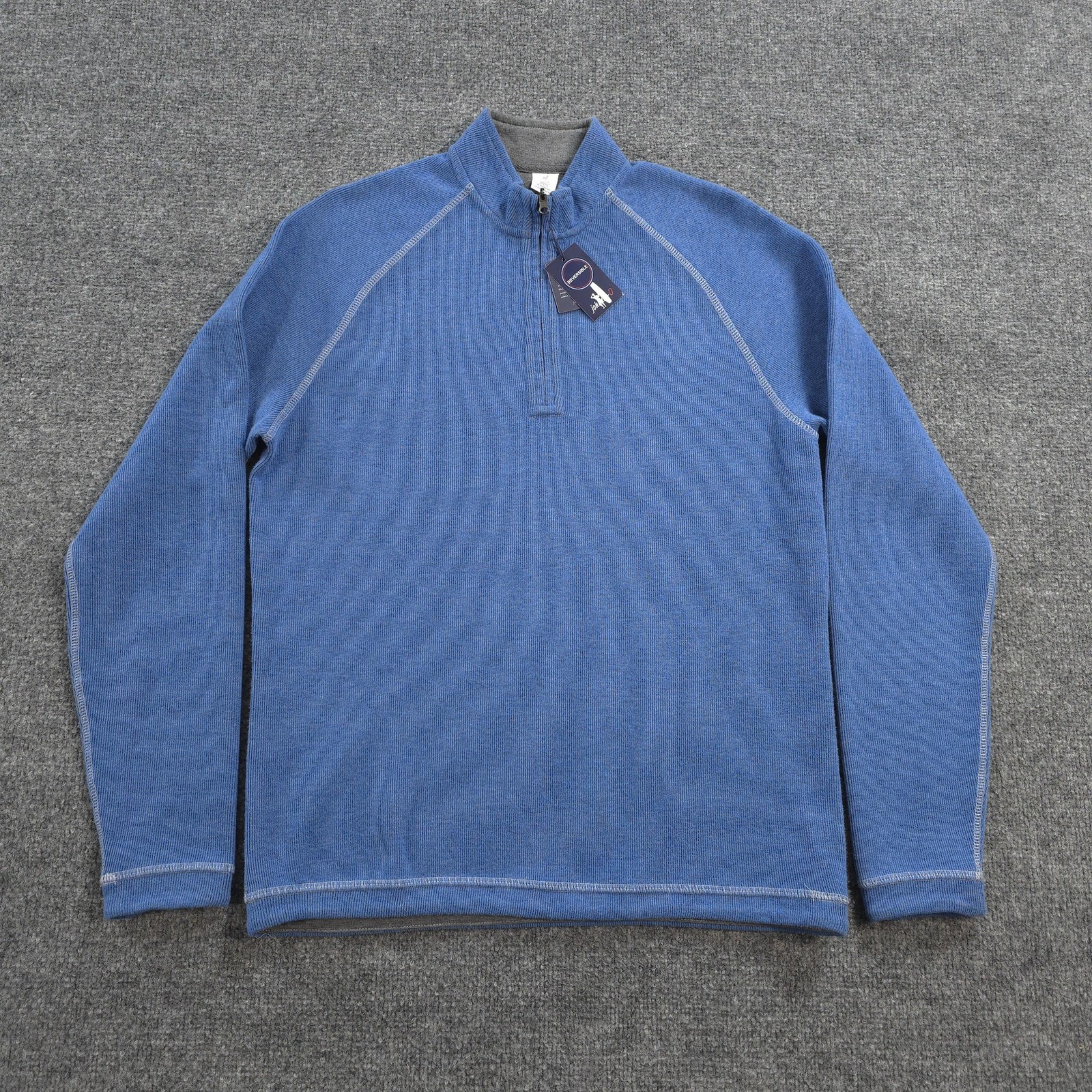 Johnnie O Sweater Mens Medium Blue Turner 1/4 Zip Reversible Mock Neck Pullover