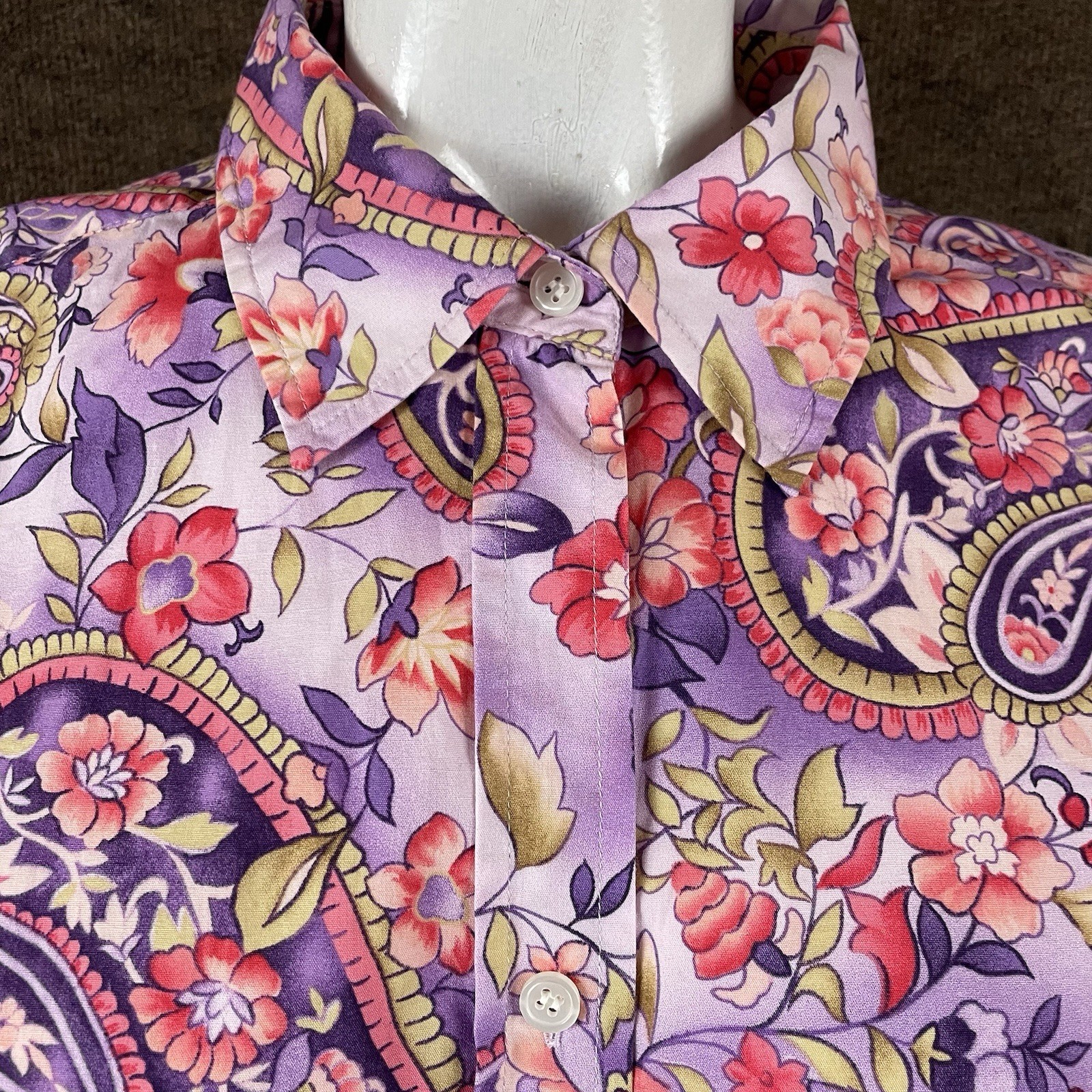 Talbots Button Down Shirt Large Long Sleeve Pink Paisley Cotton Stretch 35 Talbots Button Down Shirt Large Long Sleeve Pink Paisley Cotton Stretch 35