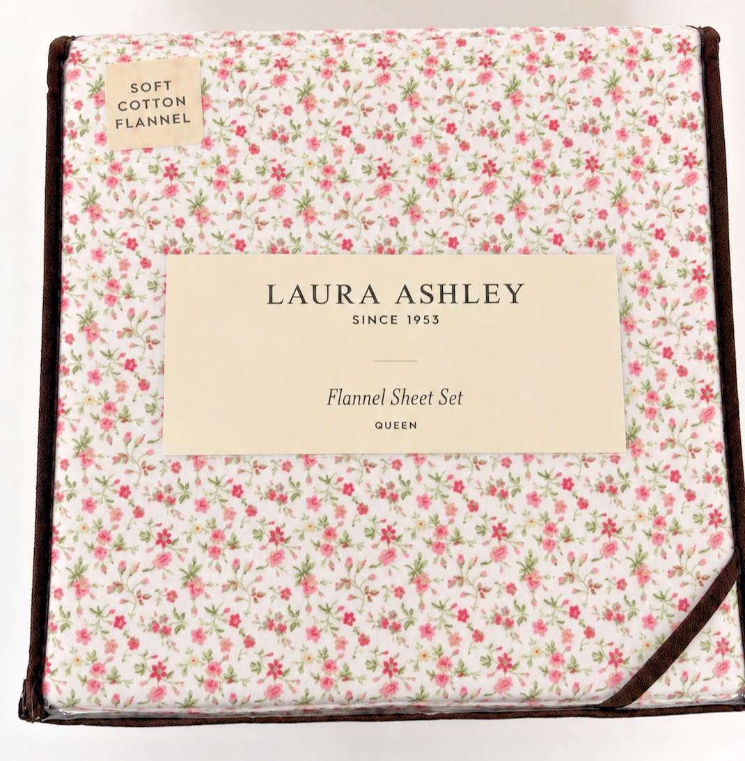 Laura Ashley Queen Flannel Sheet Set Evie Pink Floral 100% Cotton NEW