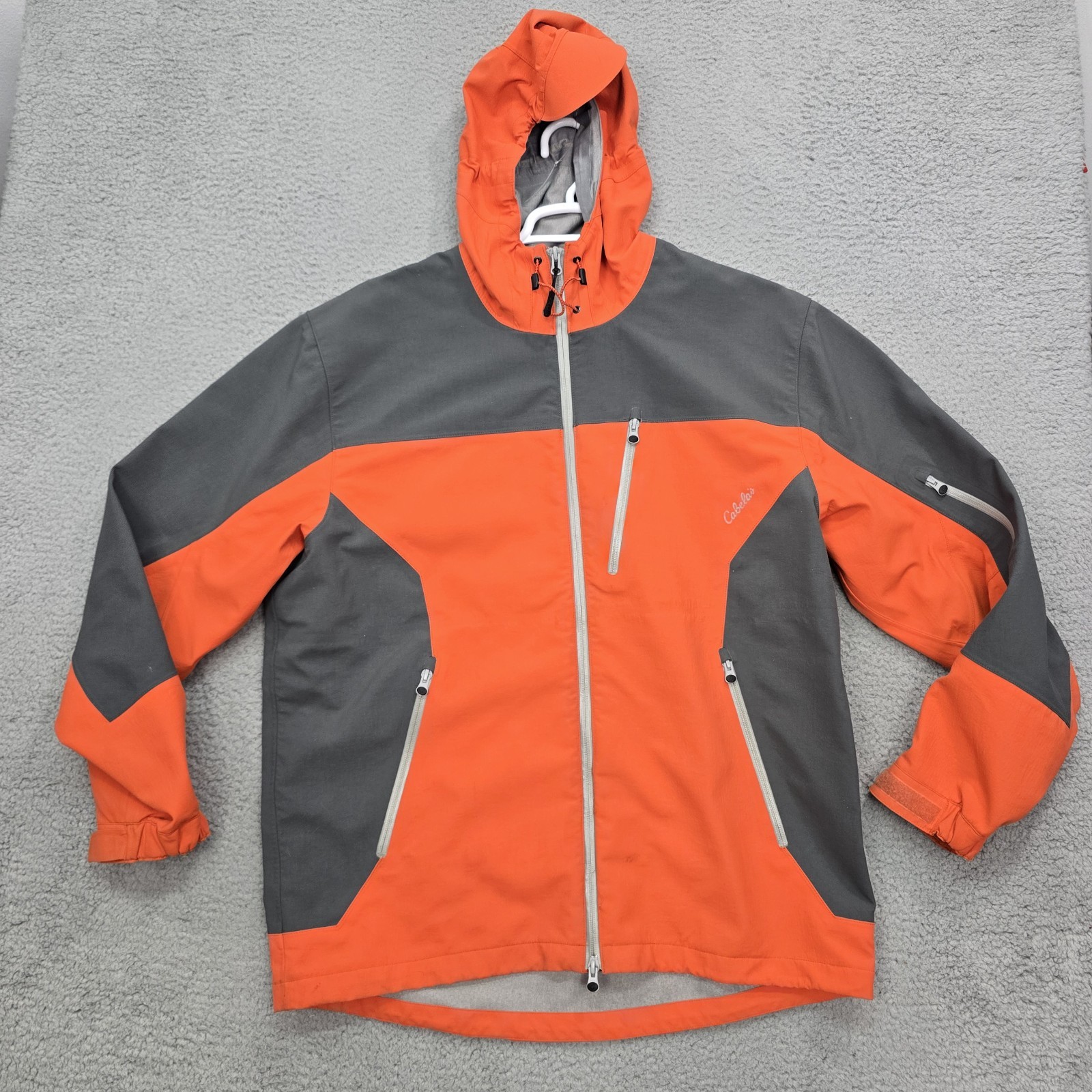 Cabelas Dry Plus Hunting Jacket Mens Large Blaze Orange Gray Waterproof Hooded Cabelas Dry Plus Hunting Jacket Mens Large Blaze Orange Gray Waterproof Hooded