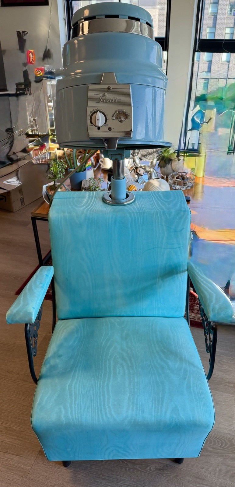 Vintage Swift Mid Century retro salon hair dryer chair Turquoise Chrome Working