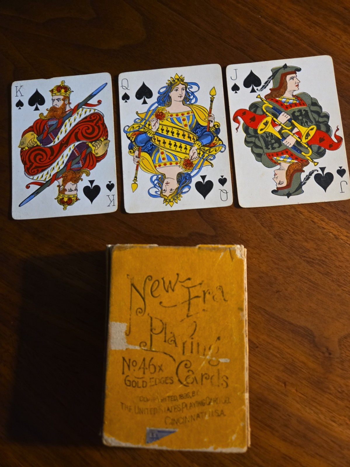 Antique 1896 New Era No 46x Gold Gilded Playing Cards Box USPCC Art Nouveau Deck