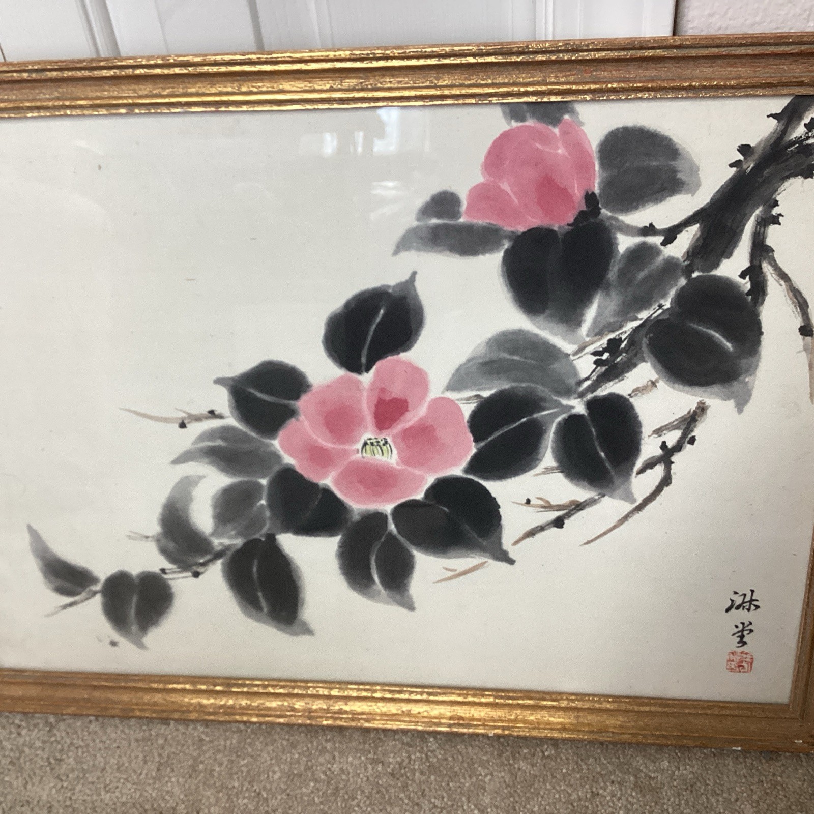 Original Japanese Sumi-e Painting by Rindō (淋堂) – Framed \