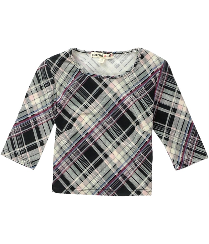 S.o.R.a.d. Womens Plaid Skimmer Crop Graphic T-Shirt, Black, Juniors, X-Small
