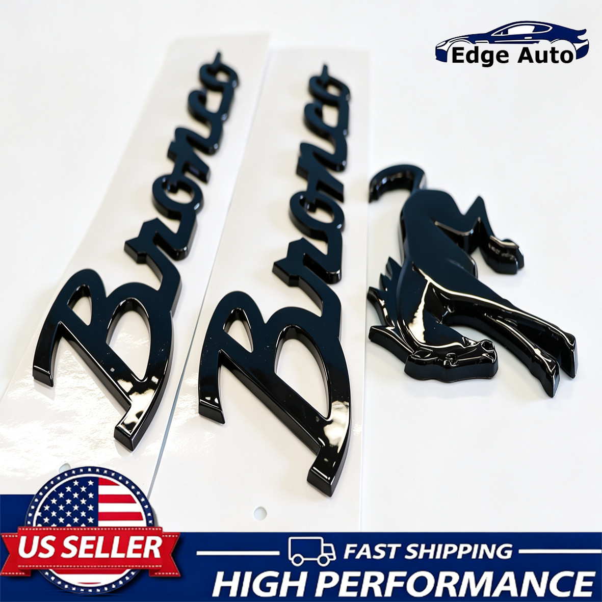 3PC Tailgate Fender & Horse Classic Emblem Badge for Bronco 2021-25 Gloss Black