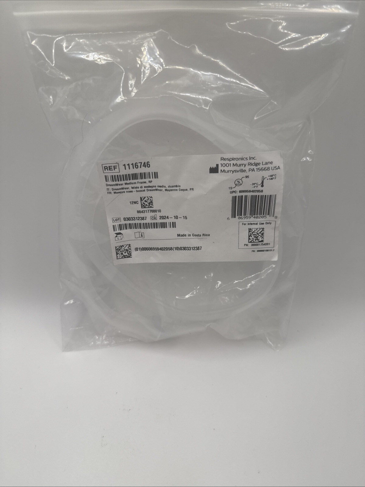 Healthcare Respironics Dreamwear Frame, Medium NEW Healthcare Respironics Dreamwear Frame, Medium NEW
