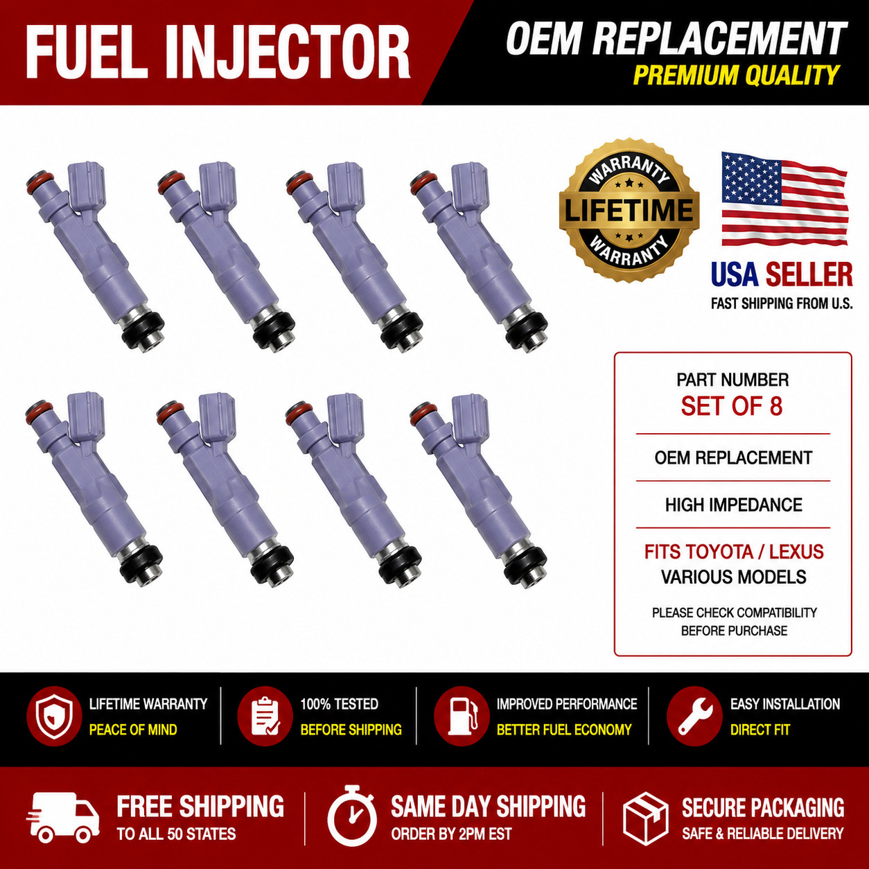 8X OEM 23250-70120 NEW FUEL INJECTORS FOR 2005-2009 TOYOTA TUNDRA 4.7L 5.7L USA 8X OEM 23250-70120 NEW FUEL INJECTORS FOR 2005-2009 TOYOTA TUNDRA 4.7L 5.7L USA