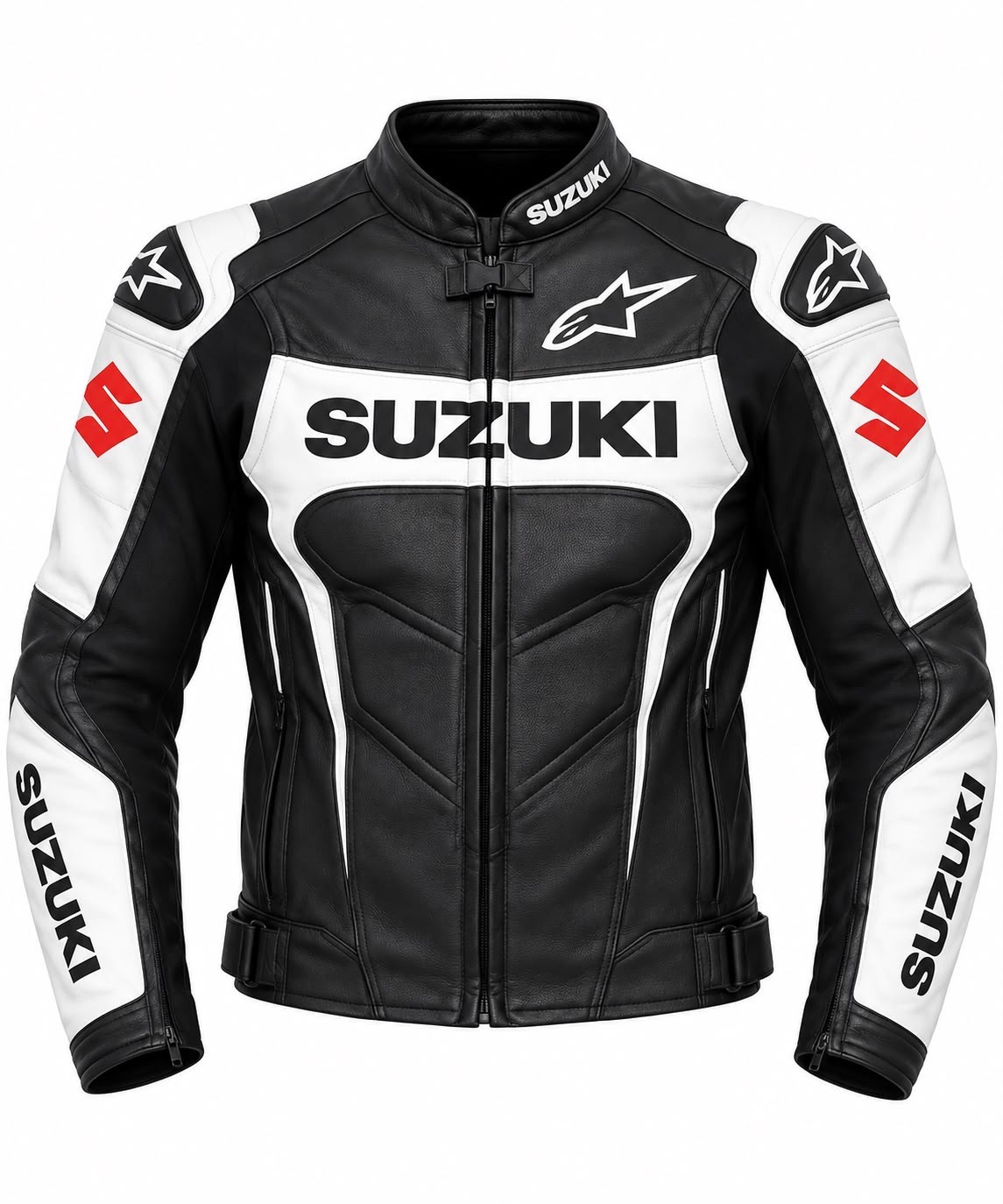 Suzuki Men’s Leather Motorcycle Jacket CE Armor Racing Biker Riding Gear