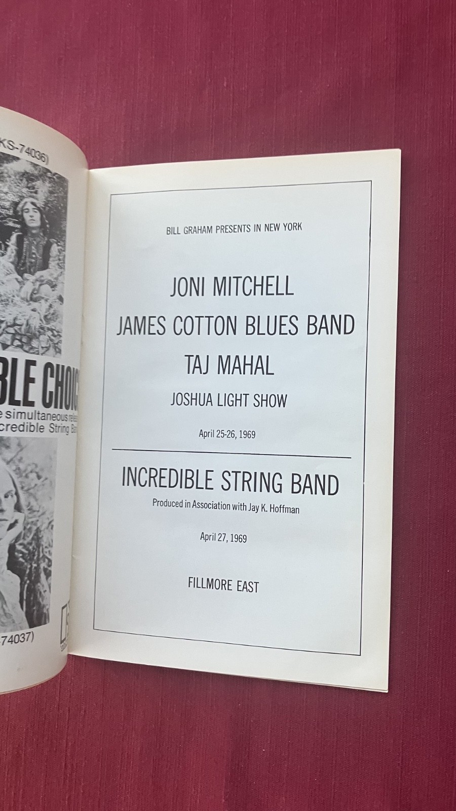 Joni Mitchell April 1969 Rare Concert Program