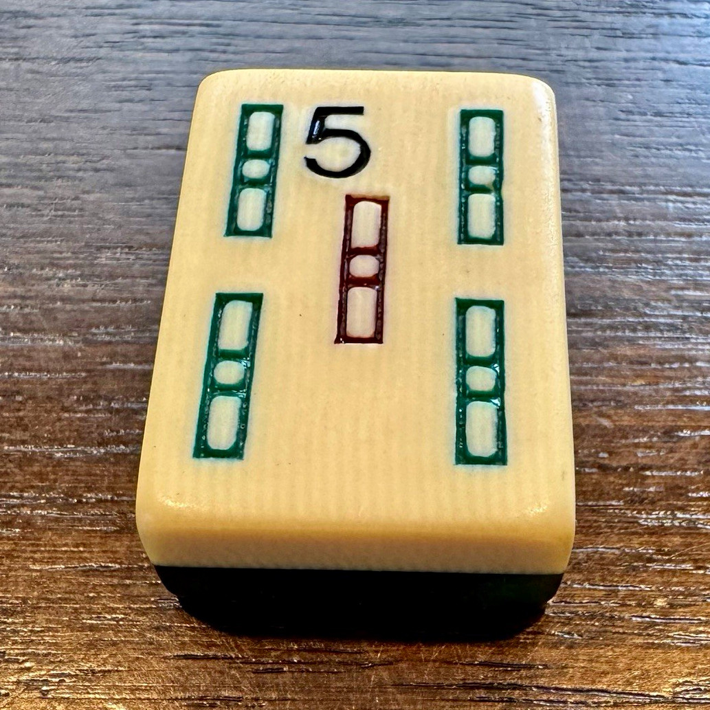 Vintage French Ivory Green Jelly Back 5 Bam Mah Jong Replacement Tile