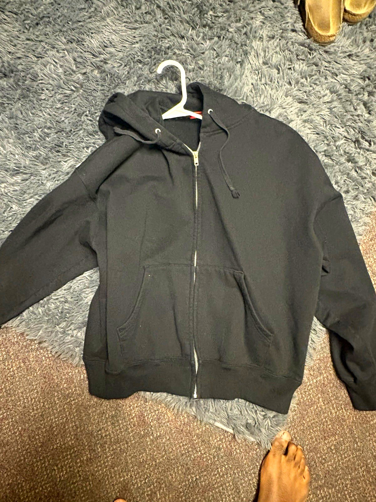 Supreme Men’s Black Full Zip Hoodie S Cotton Fleece Graphic Cross Pockets CA