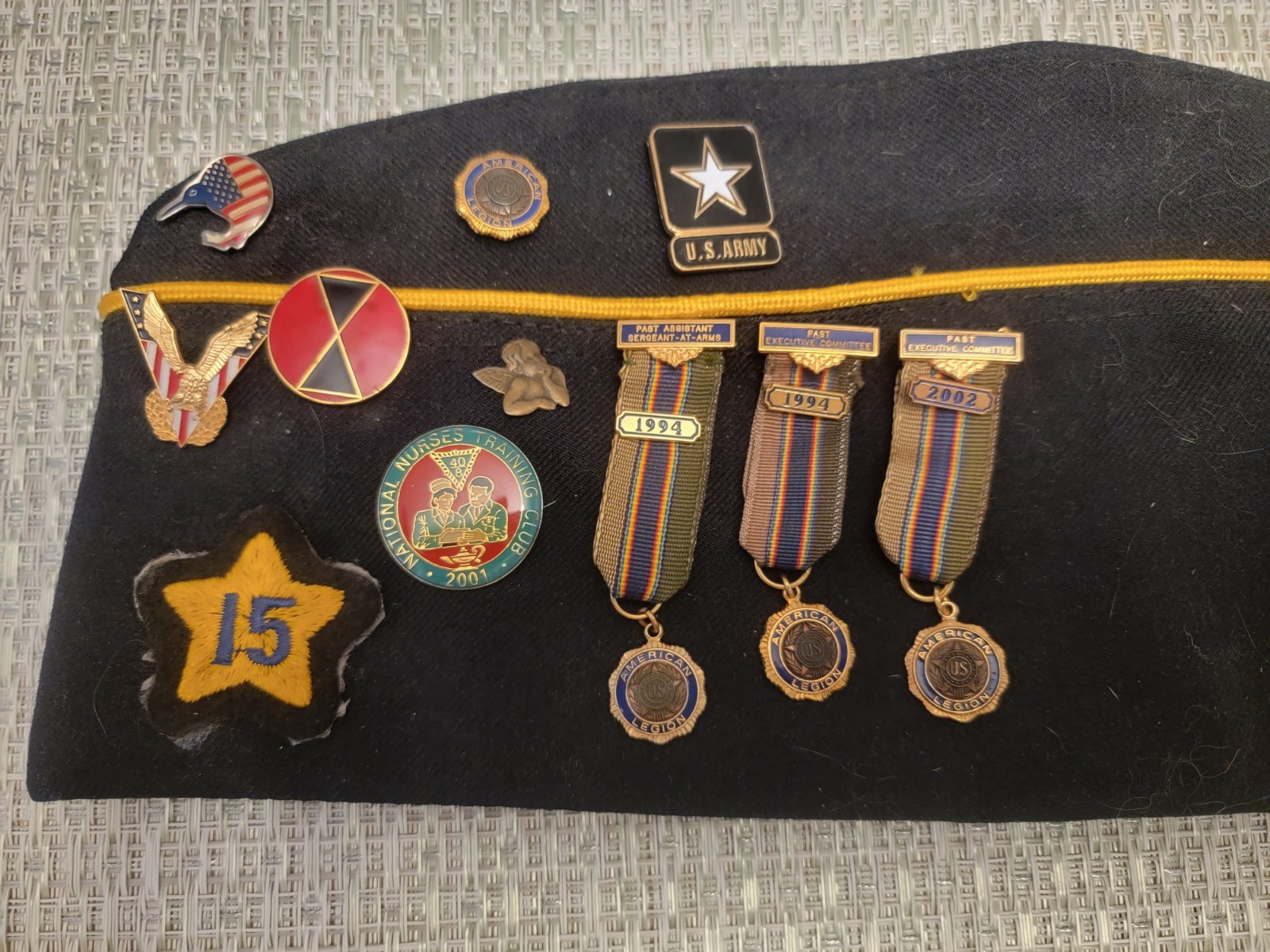 Vintage American Legion Cap 295 Cypress California with pins and metals attached