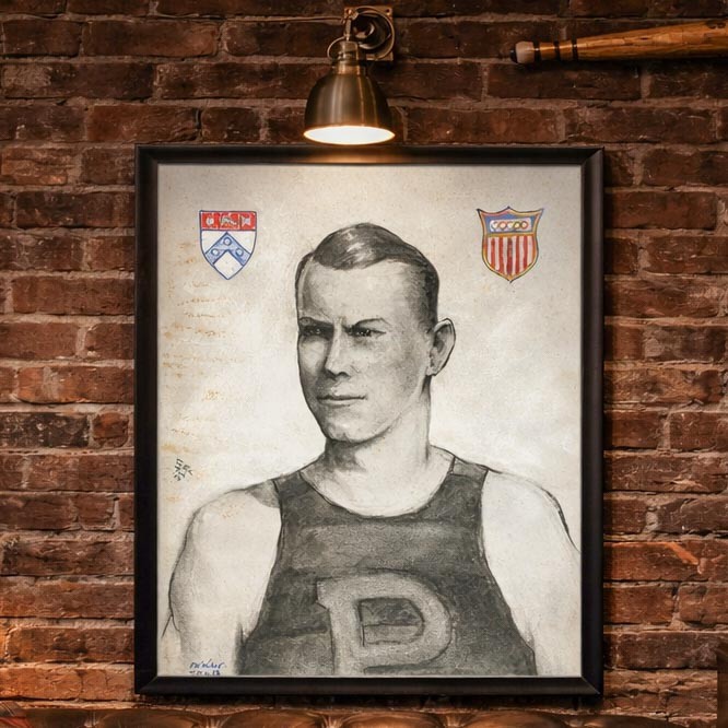 Antique Charcoal Portrait Man Drawing University of Pennsylvania Olympic Athlete Antique Charcoal Portrait Man Drawing University of Pennsylvania Olympic Athlete