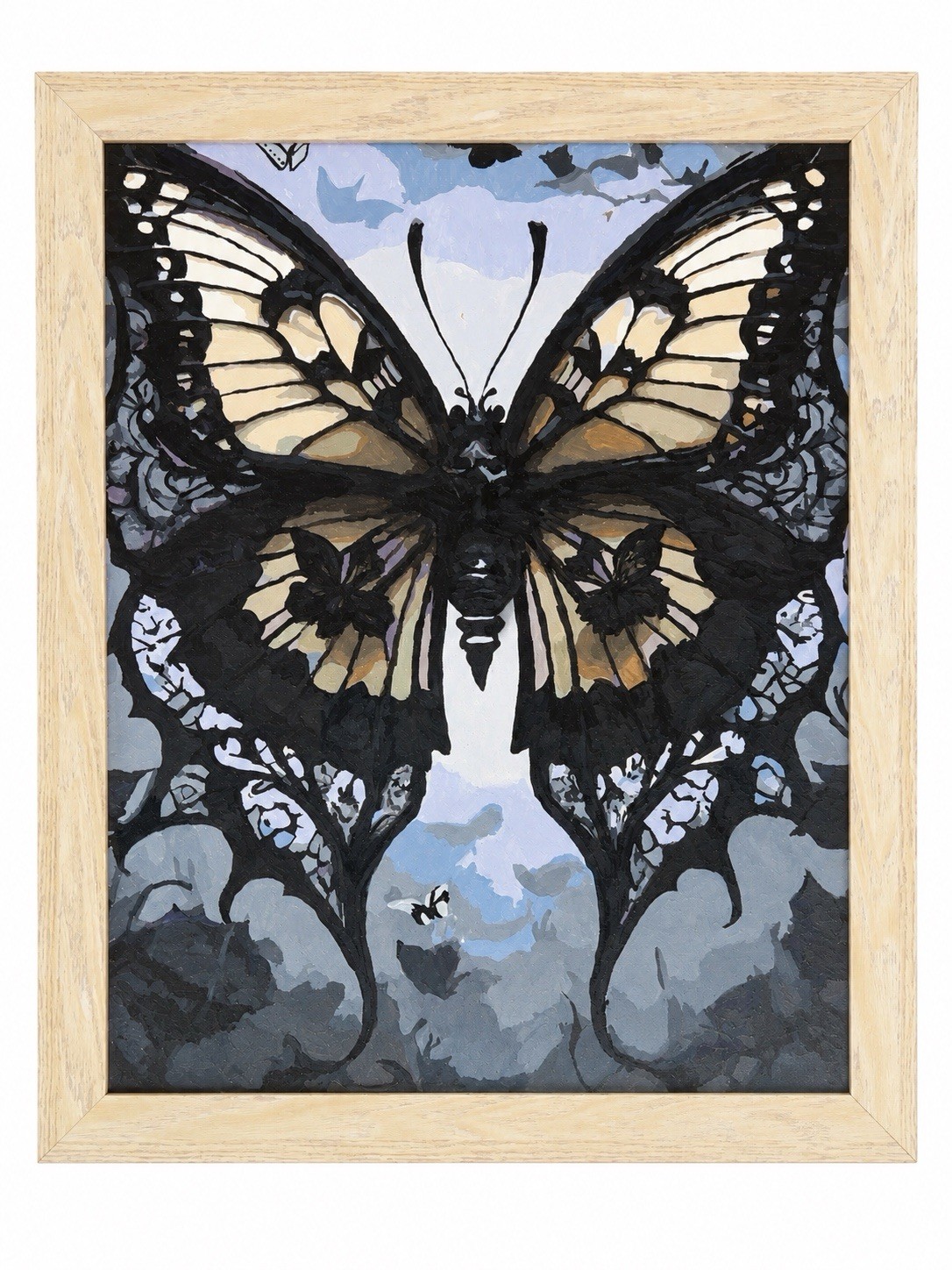 Black Lace Butterfly Painting Framed