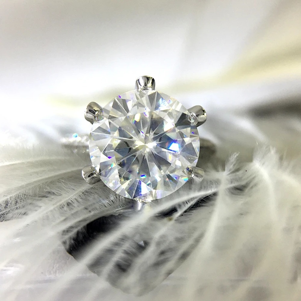4.65CTW Round Moissanite Solitaire 6 Prong Engagement Ring 14K White Gold Plated
