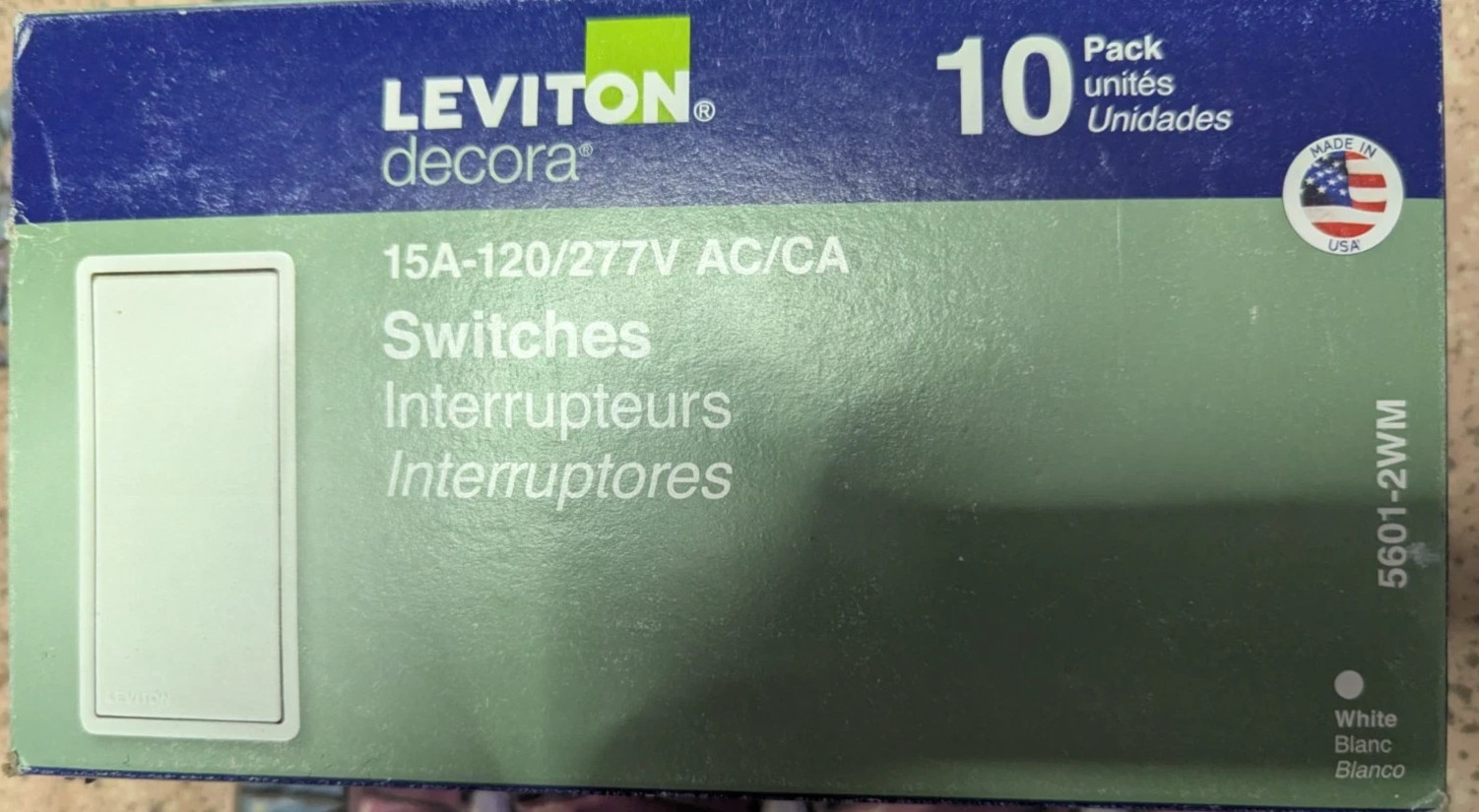 Leviton Decora 15 A Single Pole Rocker Switch - White (10 Pack) - 5601-2WM