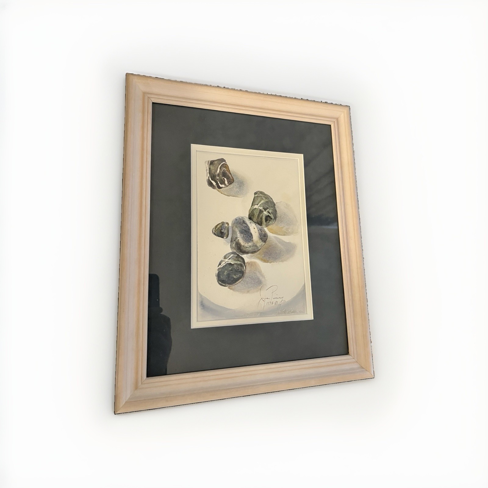 JOAN PINNEY 1998 ORIGINAL ROCKS WATERCOLOR FRAMED PAINTING 13x16 JOAN PINNEY 1998 ORIGINAL ROCKS WATERCOLOR FRAMED PAINTING 13x16