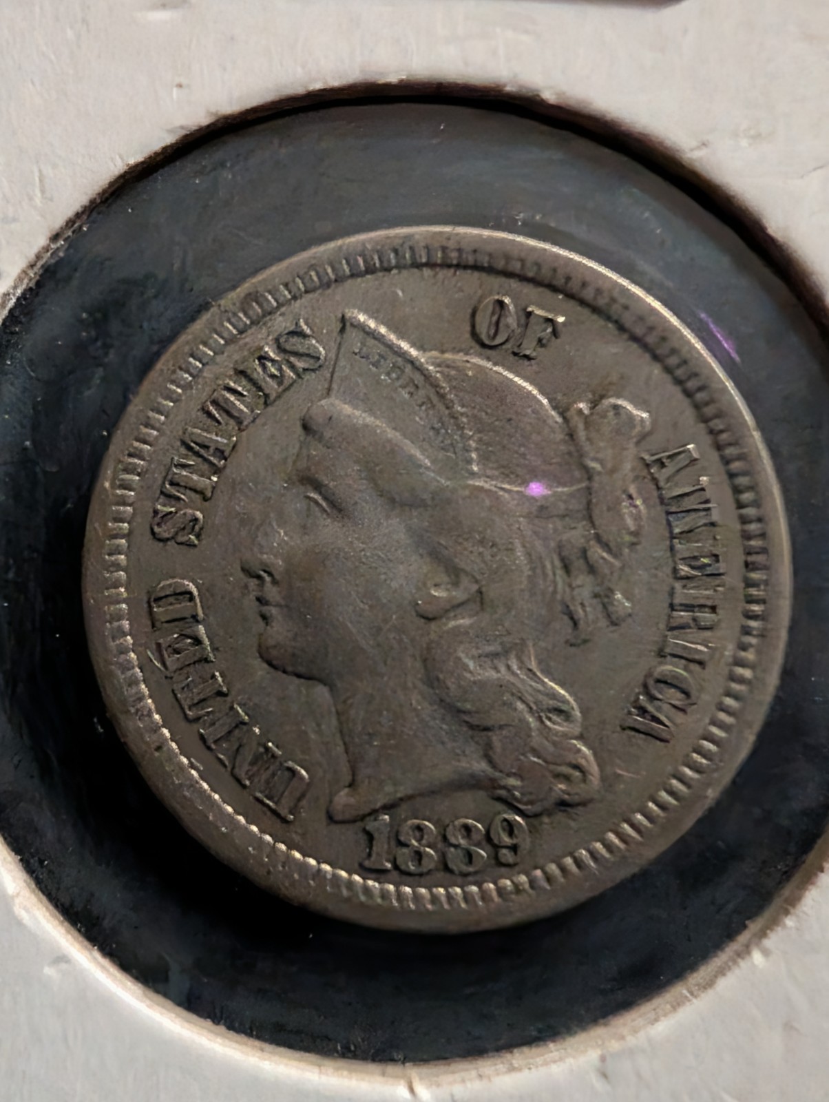 Vintage US Coin 1889 3 Cent Nickel Strong Strike Well Maintained XF / AU Vintage US Coin 1889 3 Cent Nickel Strong Strike Well Maintained XF / AU