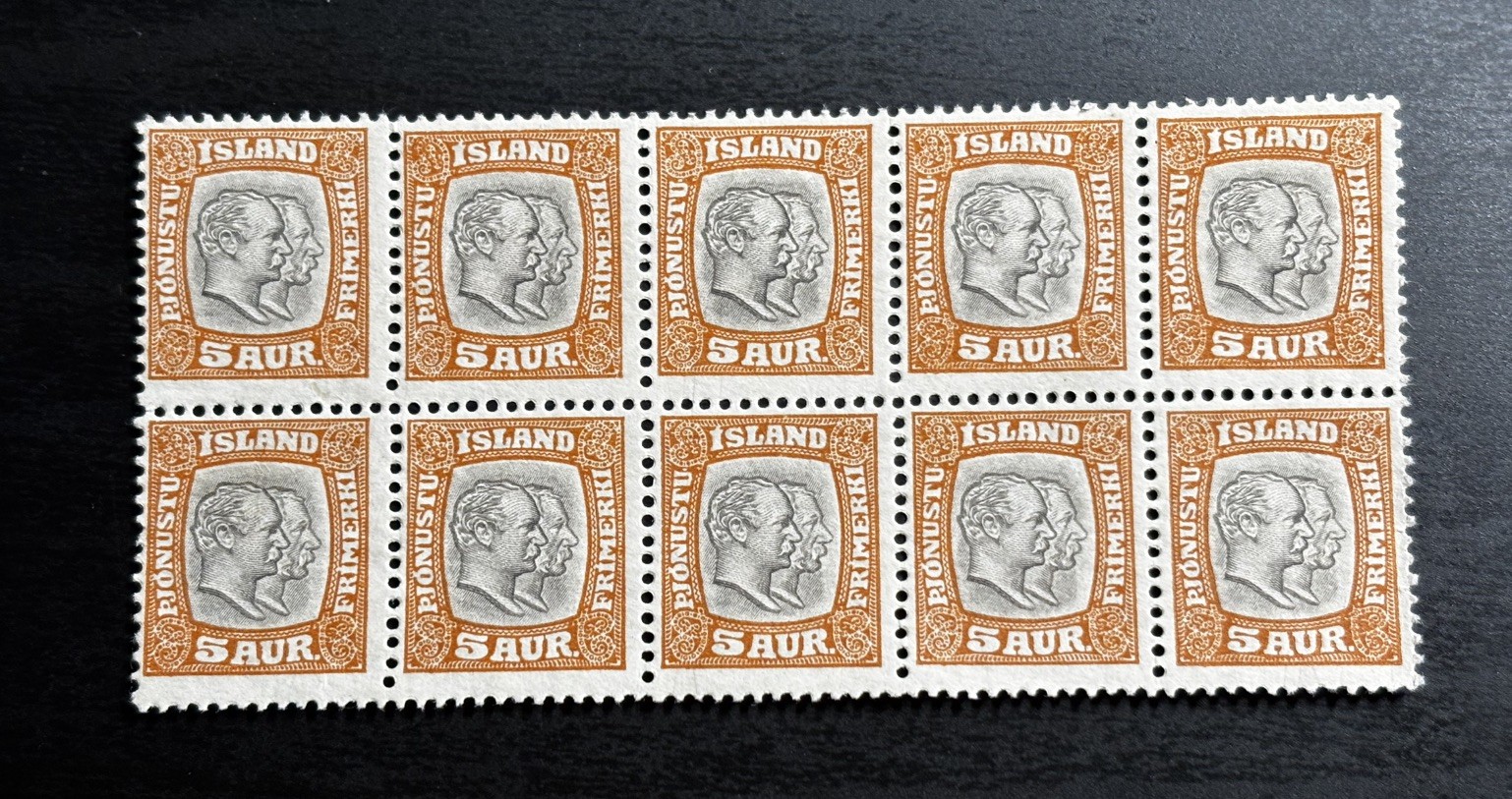 Iceland Mint Never Hinged 2 Kings Lot D of Block of 10 5 aur Brown Gray 1907 XF Iceland Mint Never Hinged 2 Kings Lot D of Block of 10 5 aur Brown Gray 1907 XF