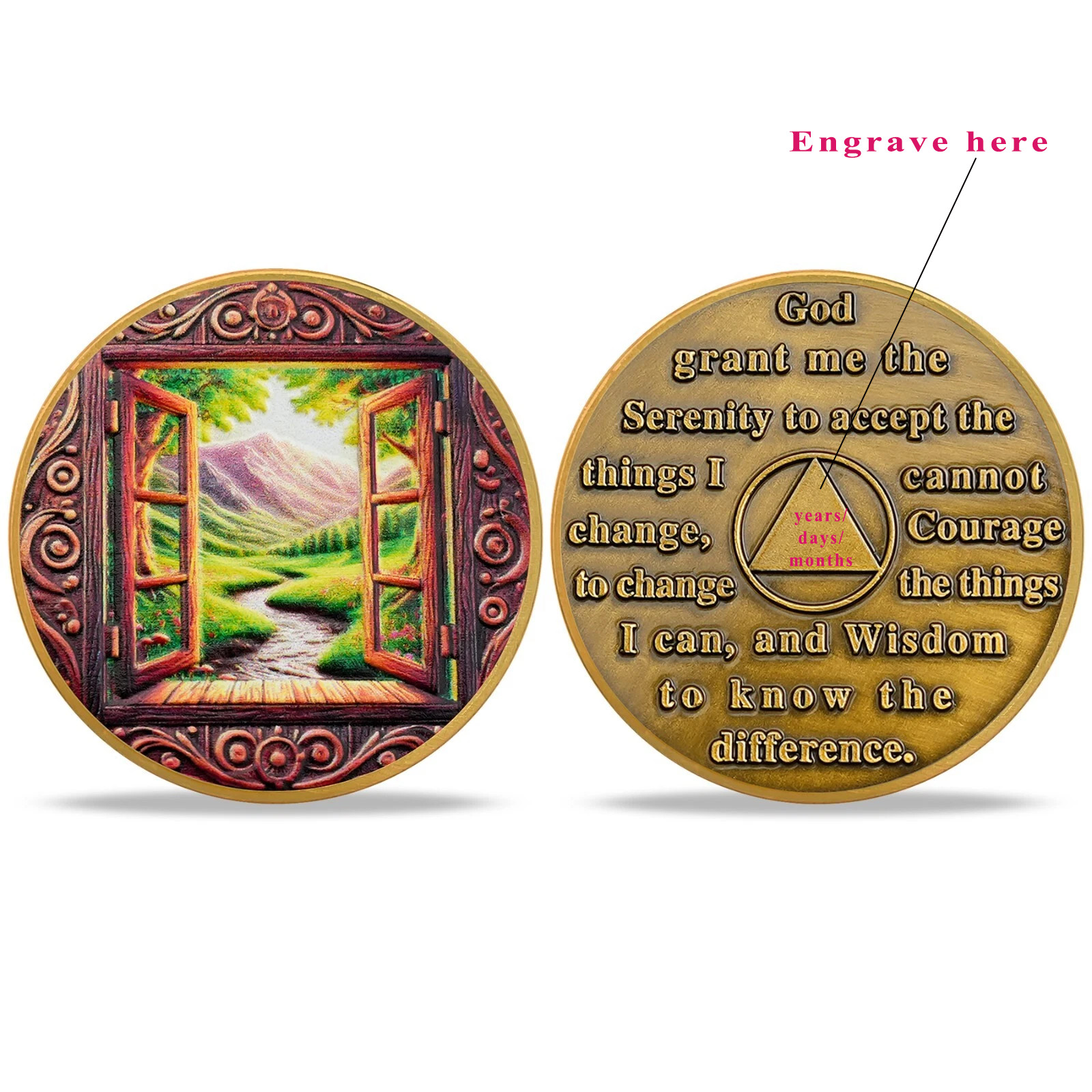 1-65 Year Custom Sobriety Coin Serenity Prayer Alcoholics Anonymous AA Medallion