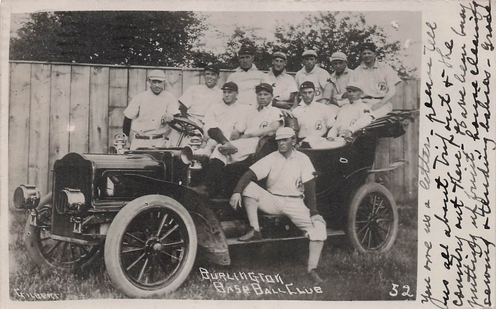 Burlington Iowa Baseball Club Team Cadillac Model 30 touring Photo Postcard 17A