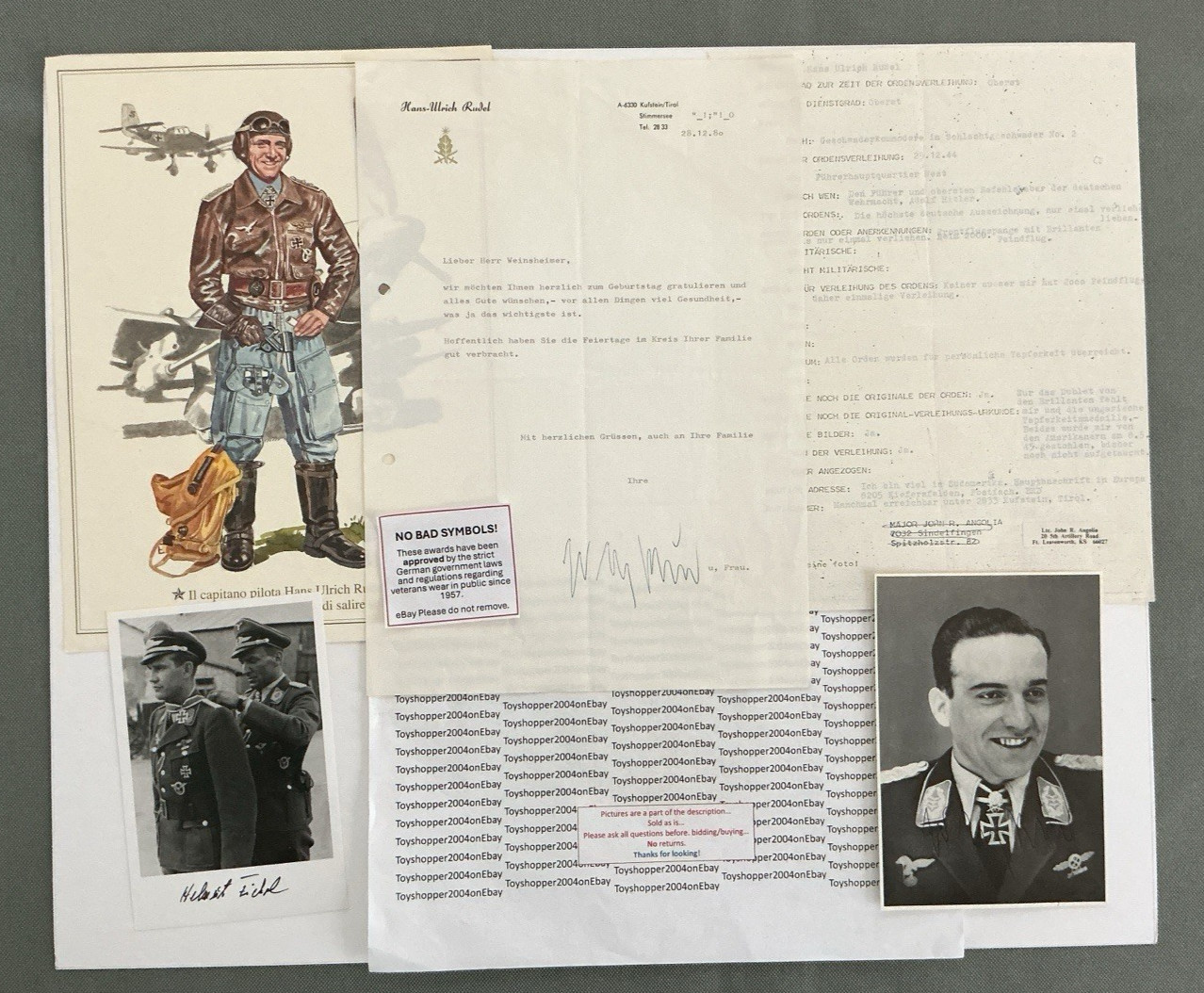 WW2 German Luftwaffe Ulrich Rudel Signed Items Letter Questionnaire Pictures